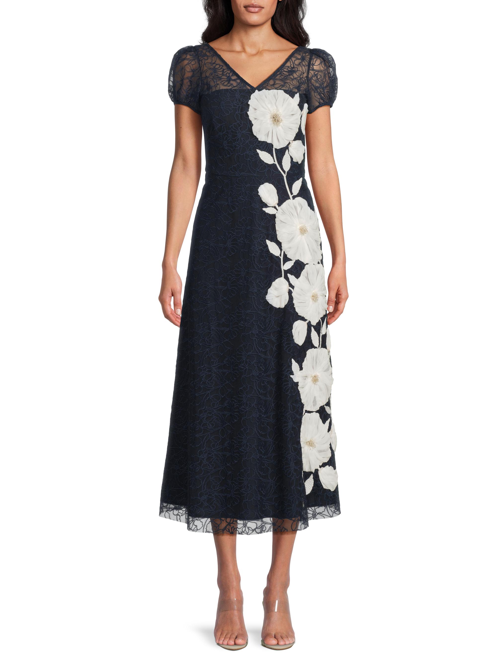 embroidered tea length dress Lane Embroidered Midi Dress in Cream main image 1