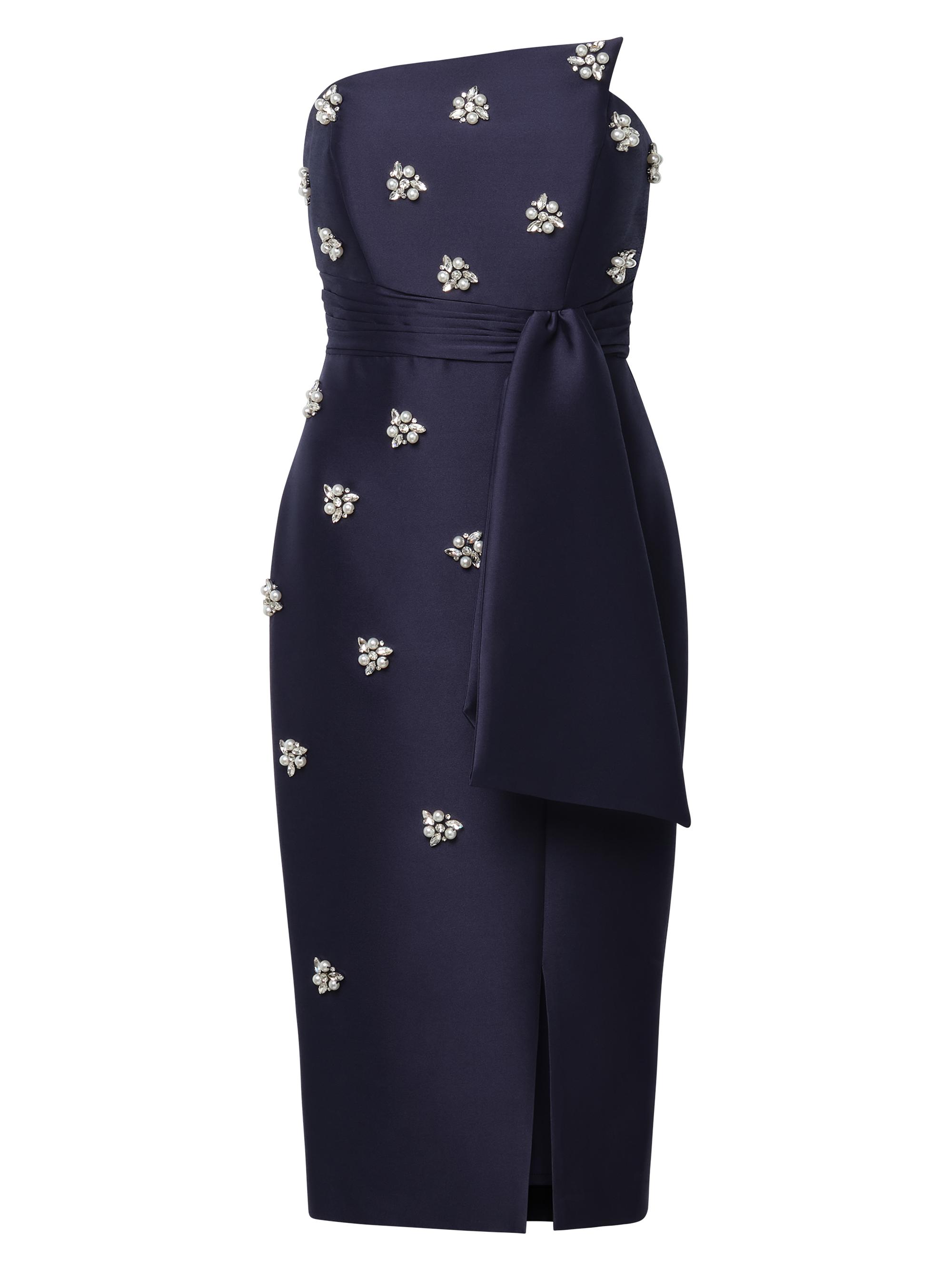 Kay Unger Jamie Lace-Trimmed Stretch Crepe Belted Midi-Dress | Saks Fifth  Avenue