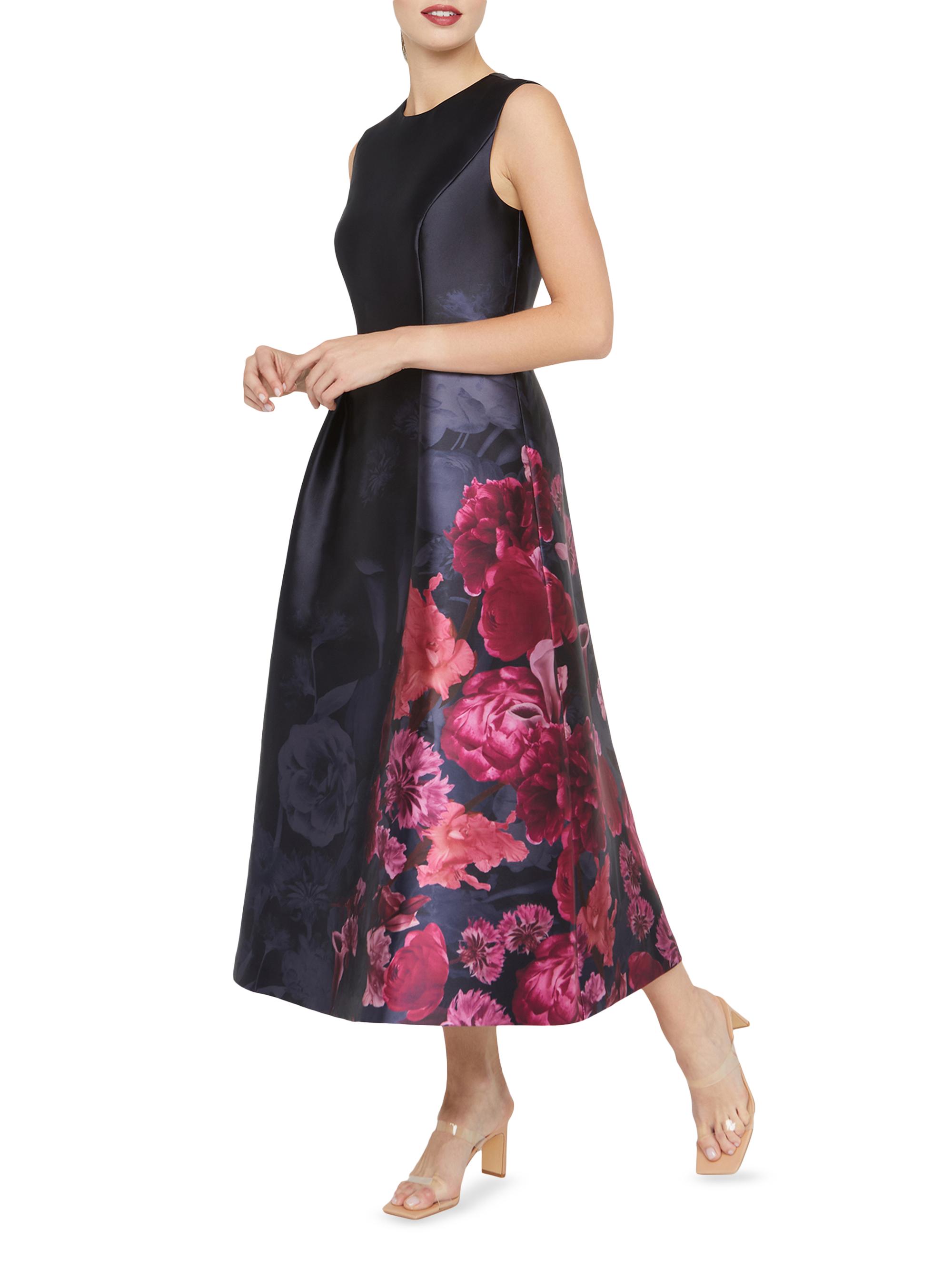 Kay Unger Women's Landon Floral Mikado Fit & Flare Midi-Dress - Twilight Multi - Size 2