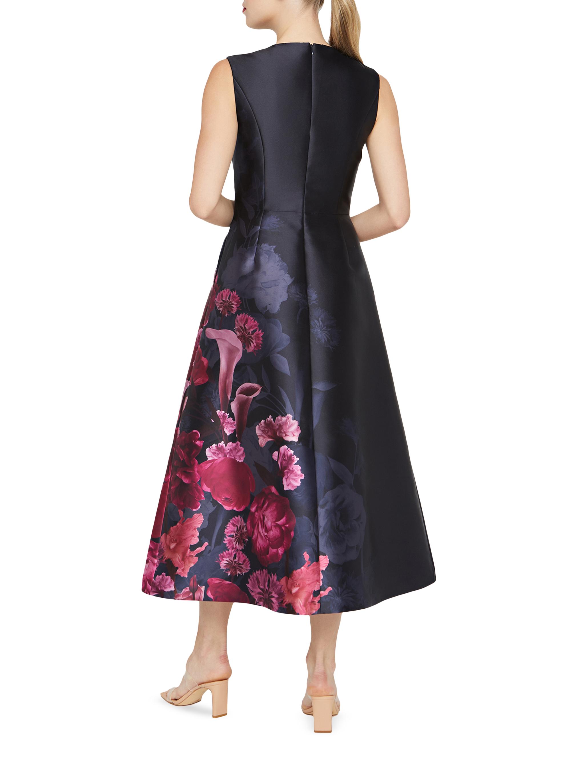 Kay Unger Landon Floral Mikado Fit & Flare Midi-Dress | Saks Fifth Avenue