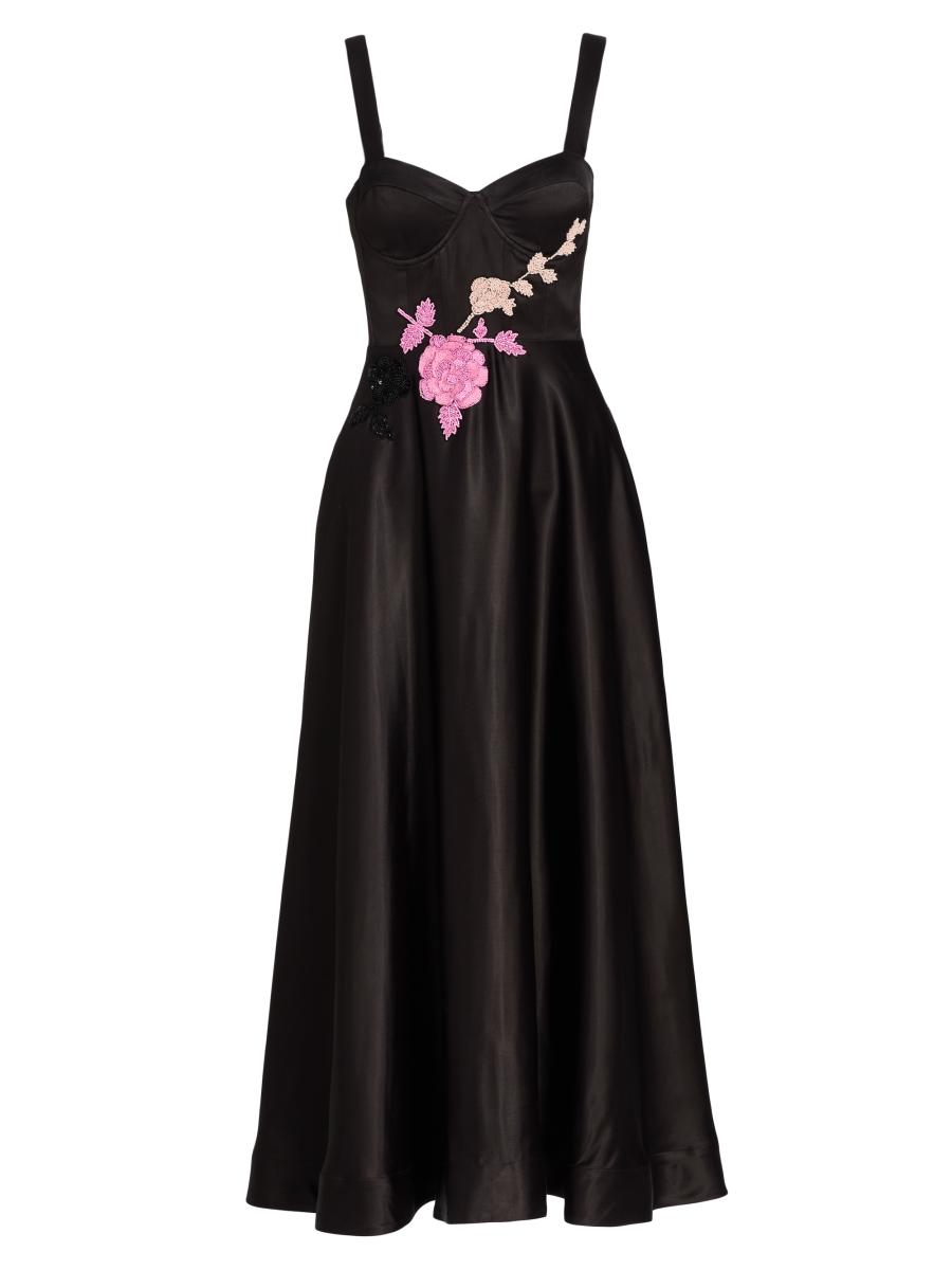 As It May Women's Satin Embroidered Floral Cocktail Dress In Black