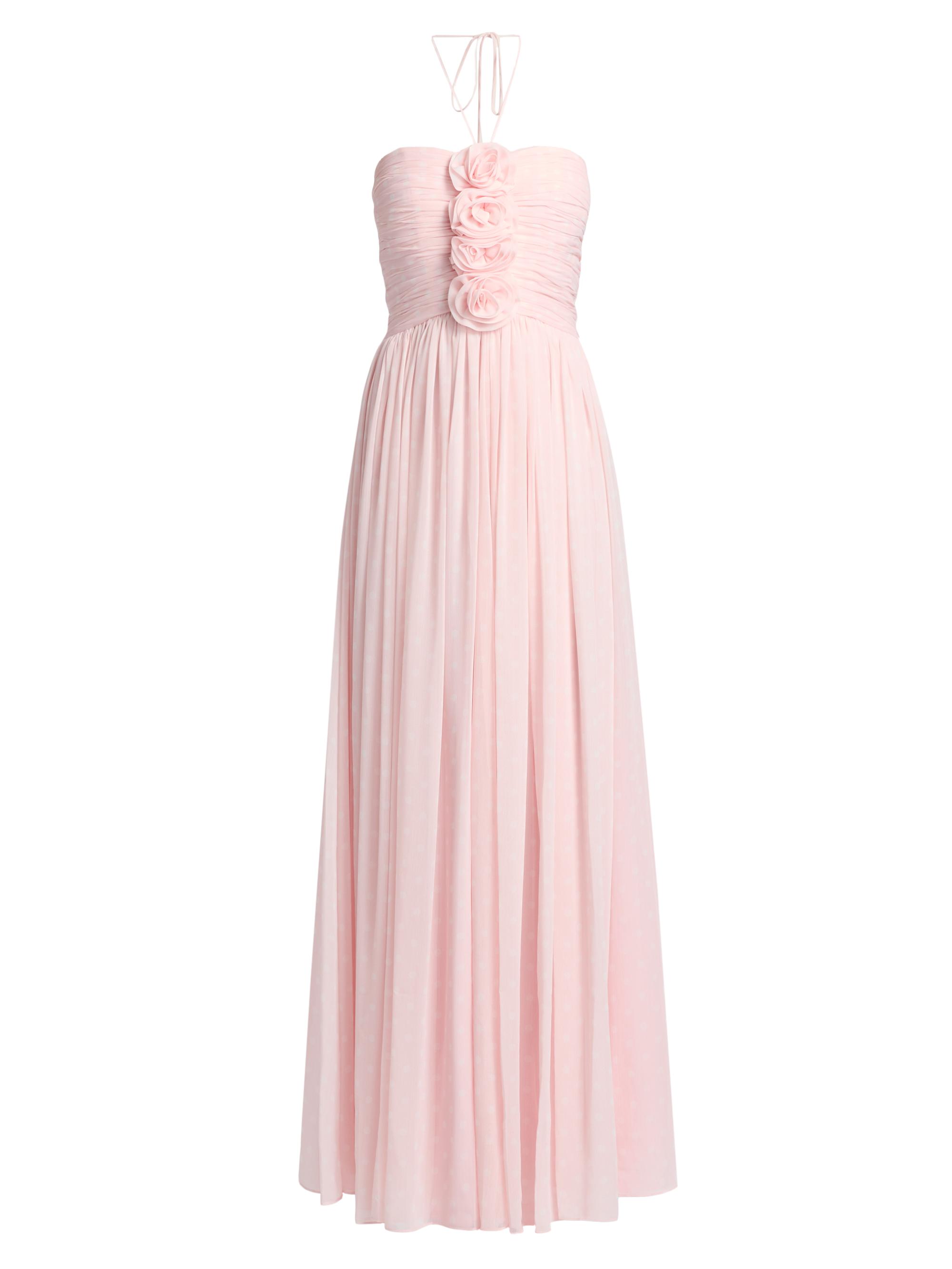 strapless open back dress Halter Blush Pink Rosette Slit Maxi Dress – FancyVestido main image 0