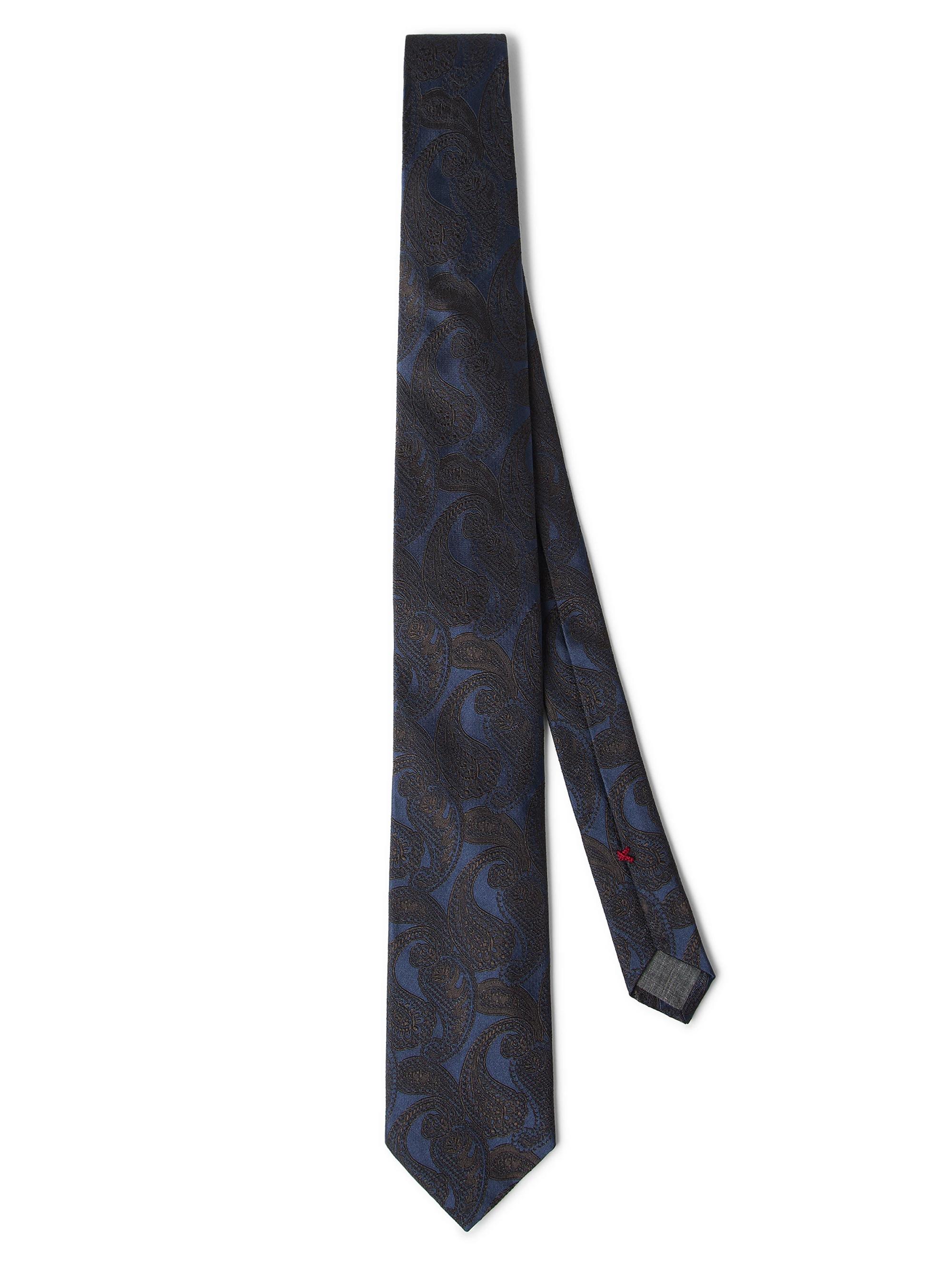 Brunello Cucinelli Men's Paisley Silk Tie - Navy Blue