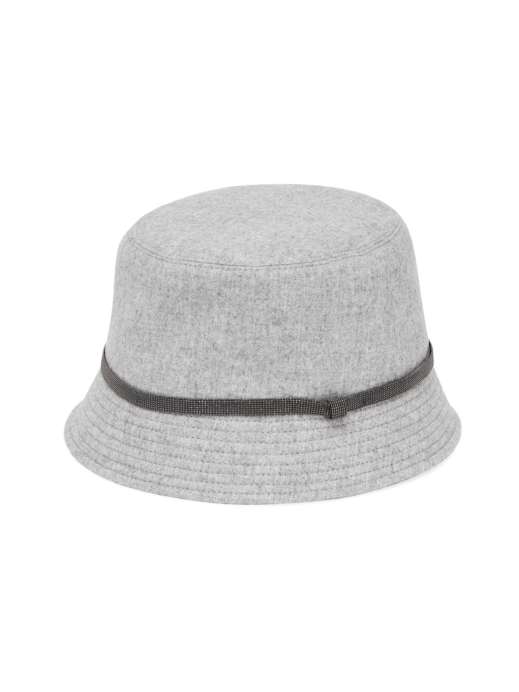Brunello Cucinelli Women's Virgin Wool and Cashmere Flannel Bucket Hat with Shiny Band - Light Grey
