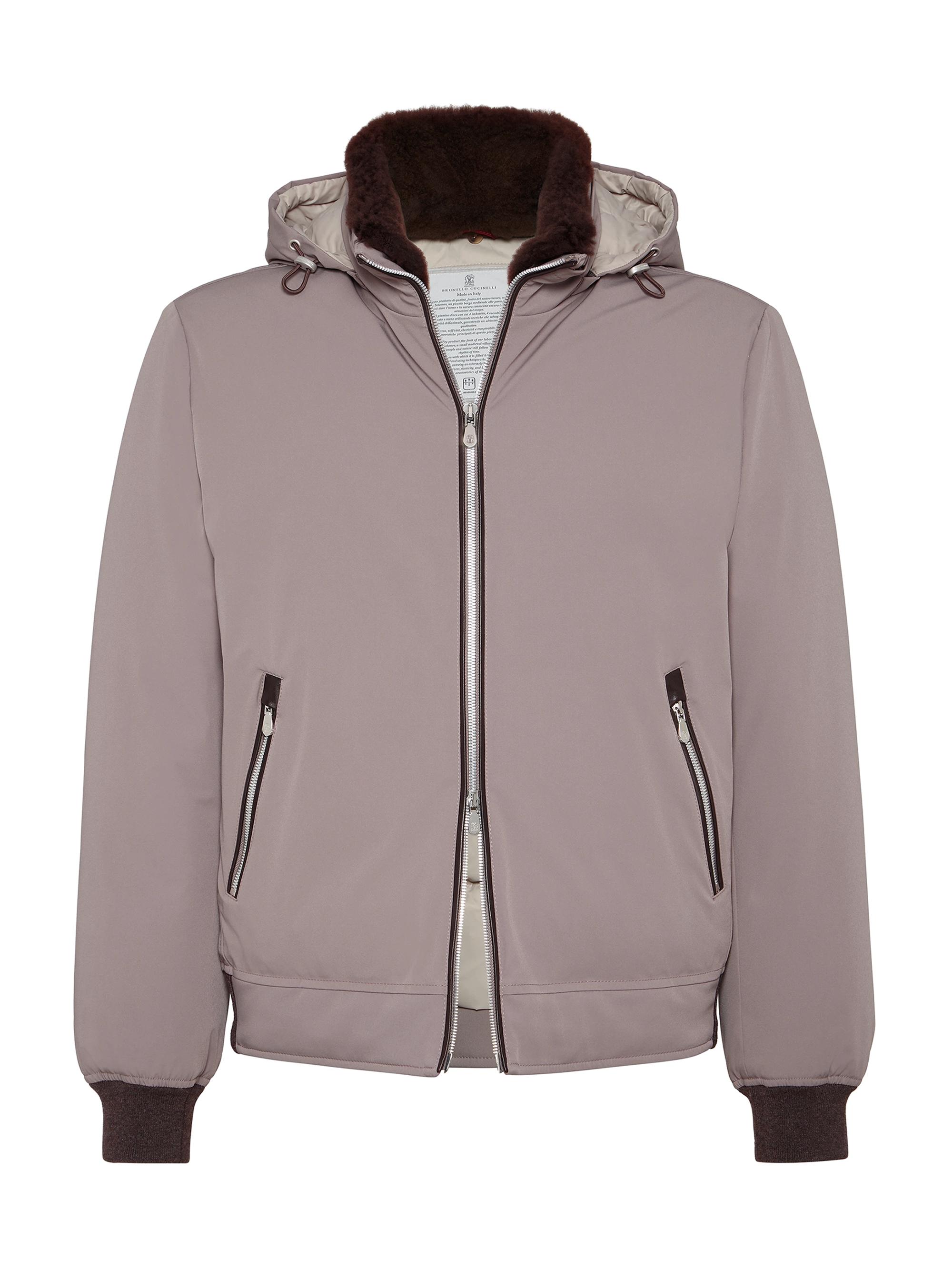 Brunello Cucinelli Men's Stretch Bonded Nylon Down Jacket with Detachable Hood - Dove Grey