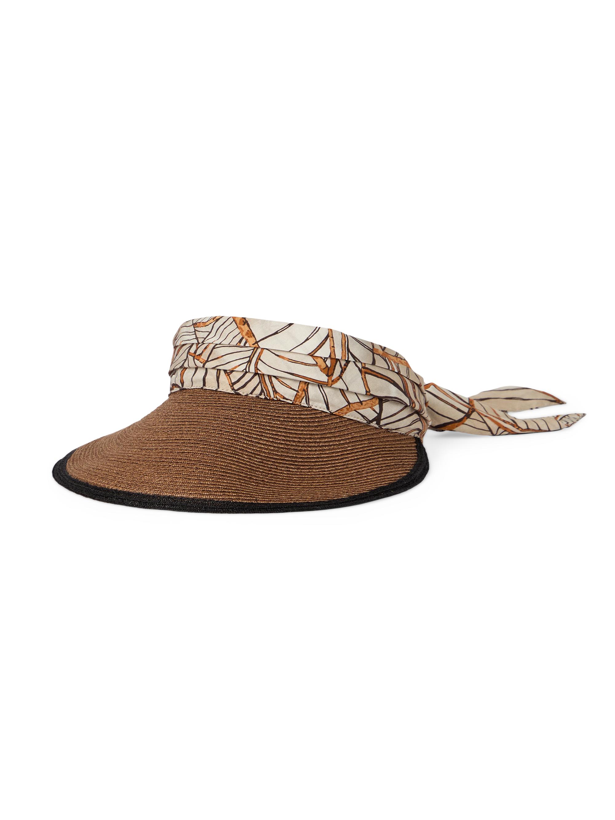Brunello Cucinelli Women's Cotton and Silk Papyrus Print Organza and Hemp Visor - Chocolate