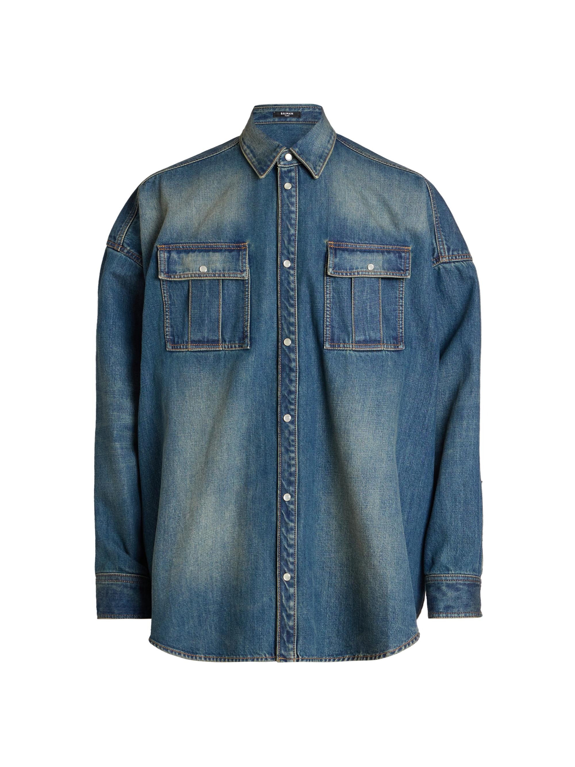 Balmain Men's Boxy Denim Shirt - Bule Jean Fonce