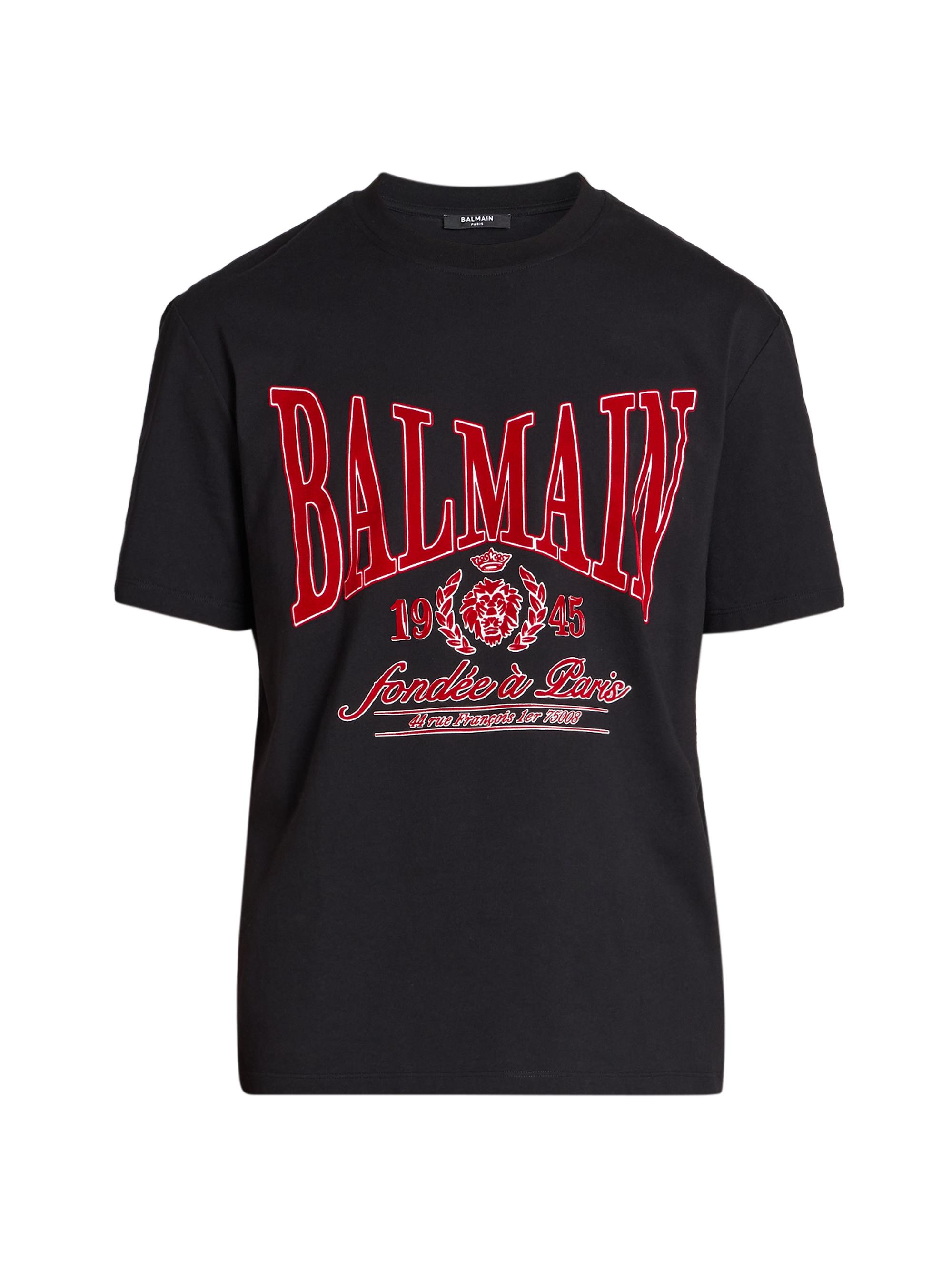 Balmain Men's Flock Logo Cotton T-Shirt - Noir Rouge