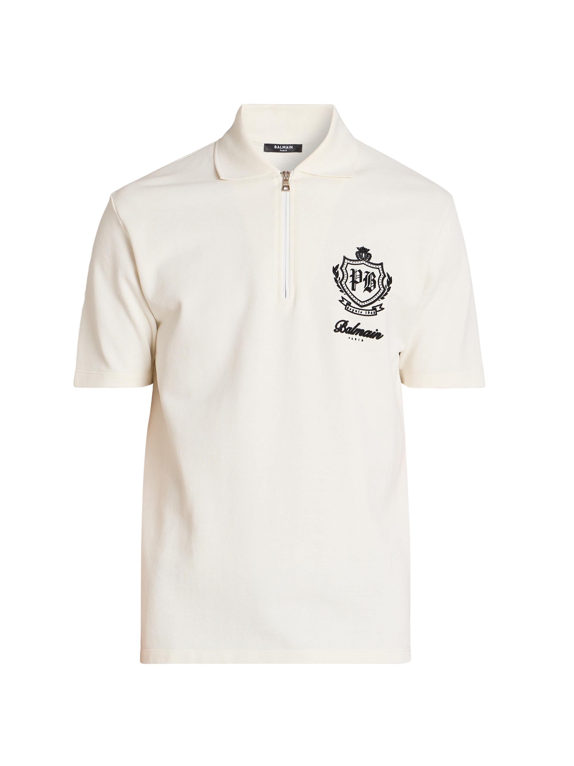 Balmain Men's Emblem Quarter-Zip Cotton Polo Shirt - Gab Blanca Noir