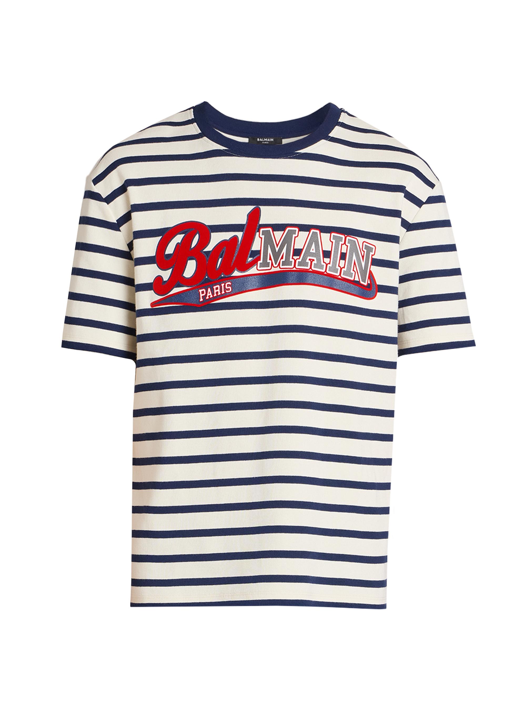 Balmain Marinière Striped Baseball Logo T-Shirt | Saks Fifth Avenue