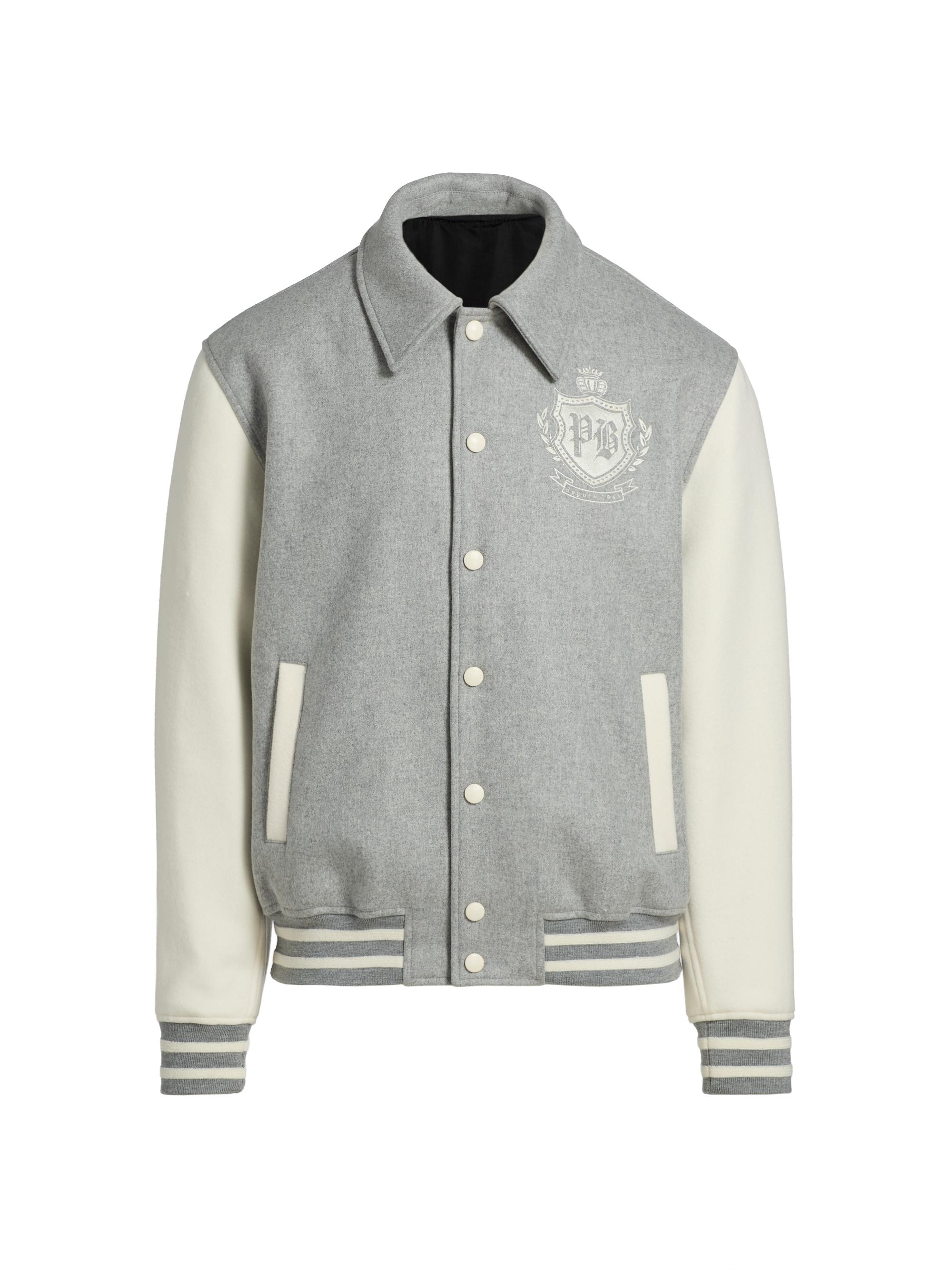 Balmain Men's Colorblocked Wool Varsity Jacket - Gris Clair Blanca