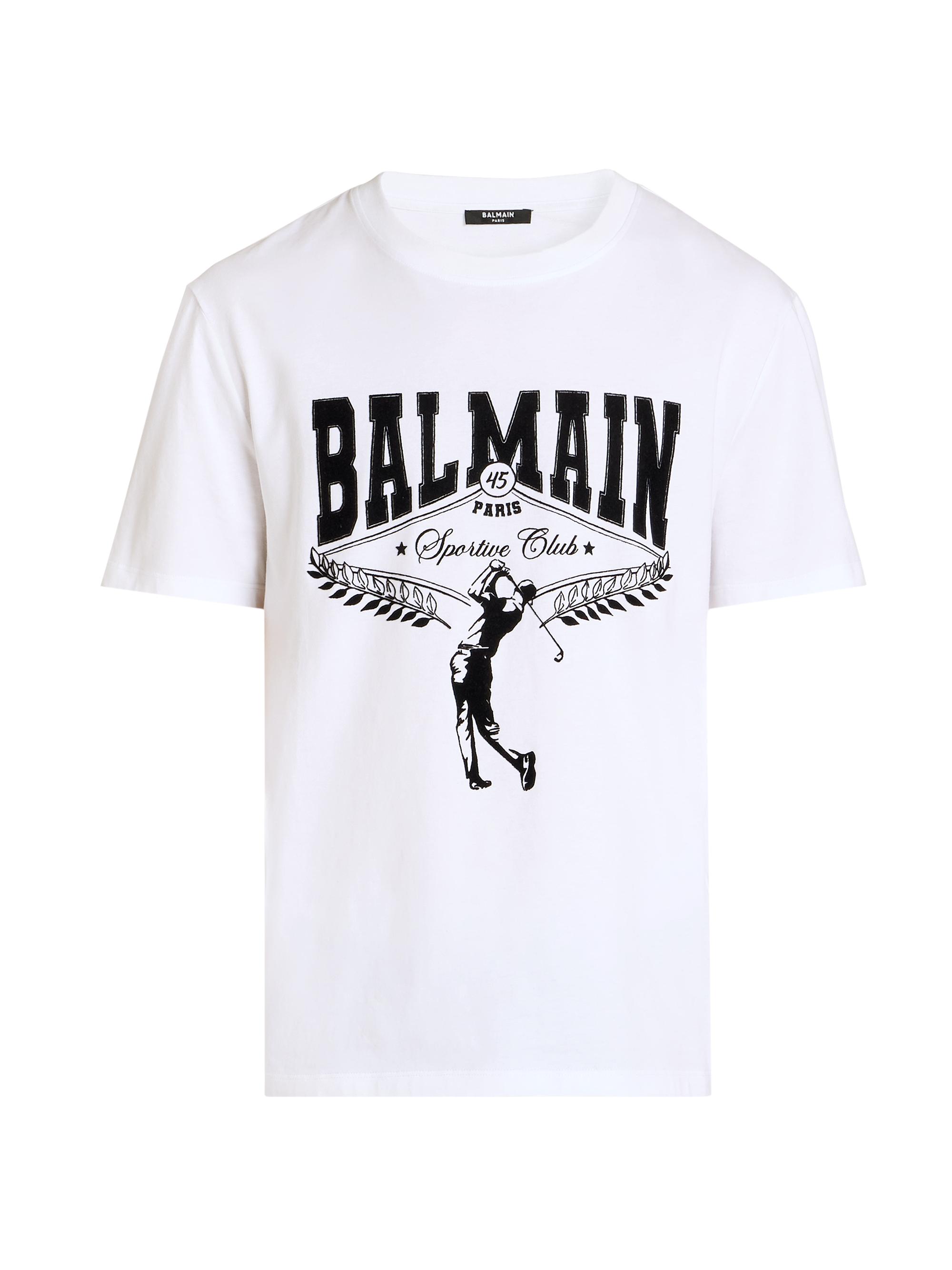 Balmain Men's Flock Logo Cotton T-Shirt - Blanca Noir