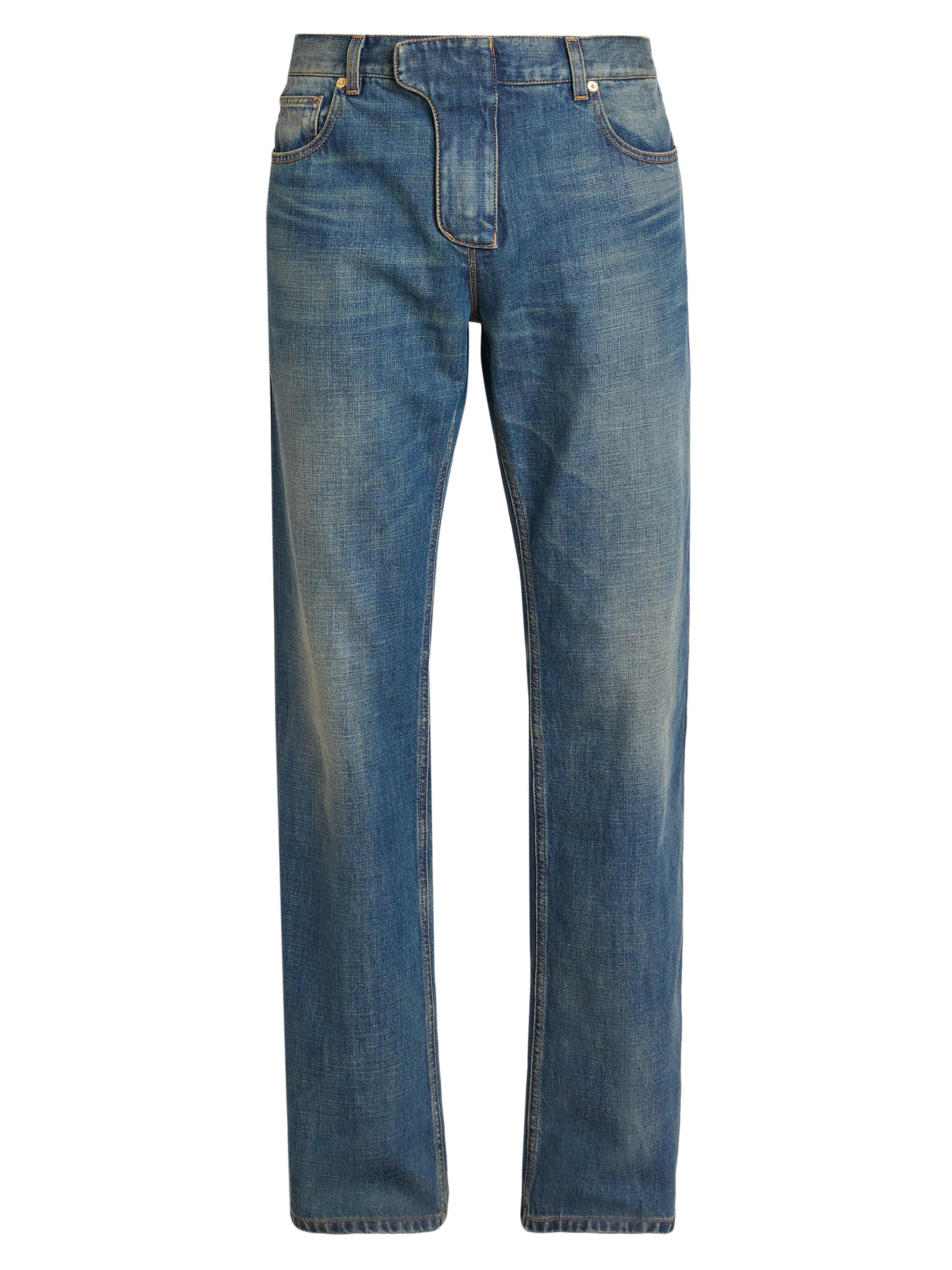 Balmain Men's Low-Rise Straight-Fit Jeans - Bule Jean Fonce