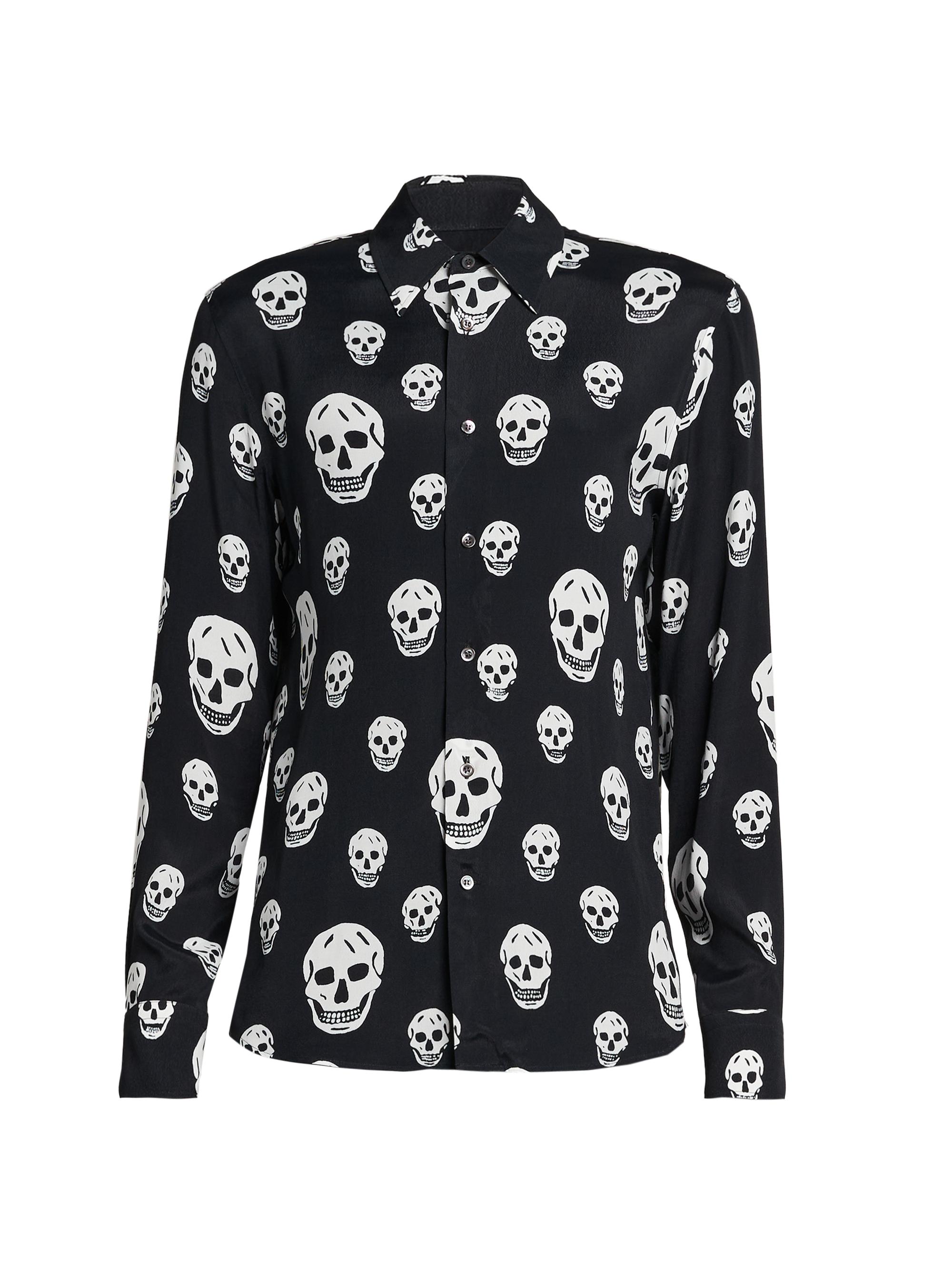 McQueen Men's Skull Button-Front Shop Shirt - Black