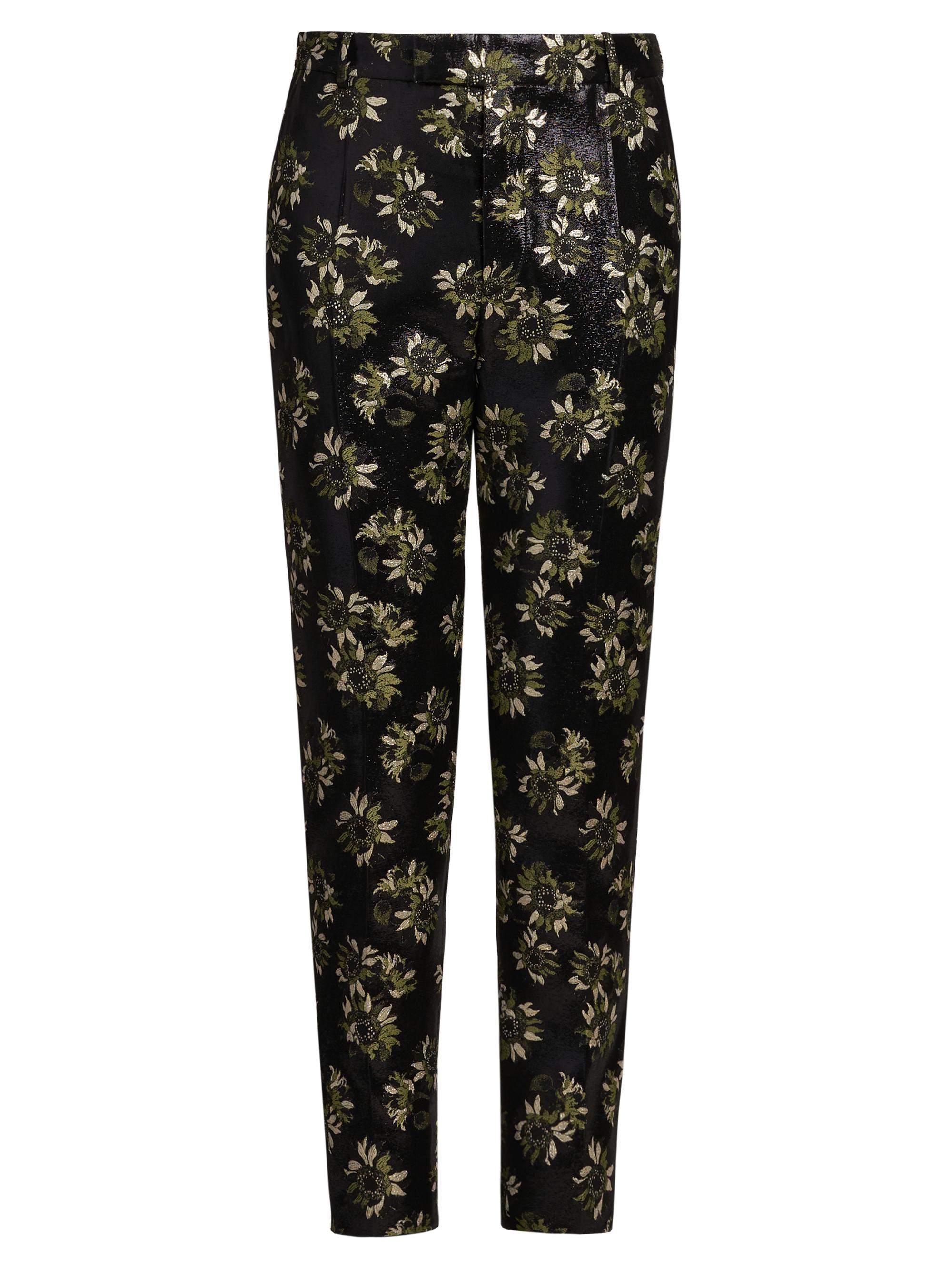 McQueen Men's Metallic Floral Jacquard Cigarette Pants - Black Green Gold