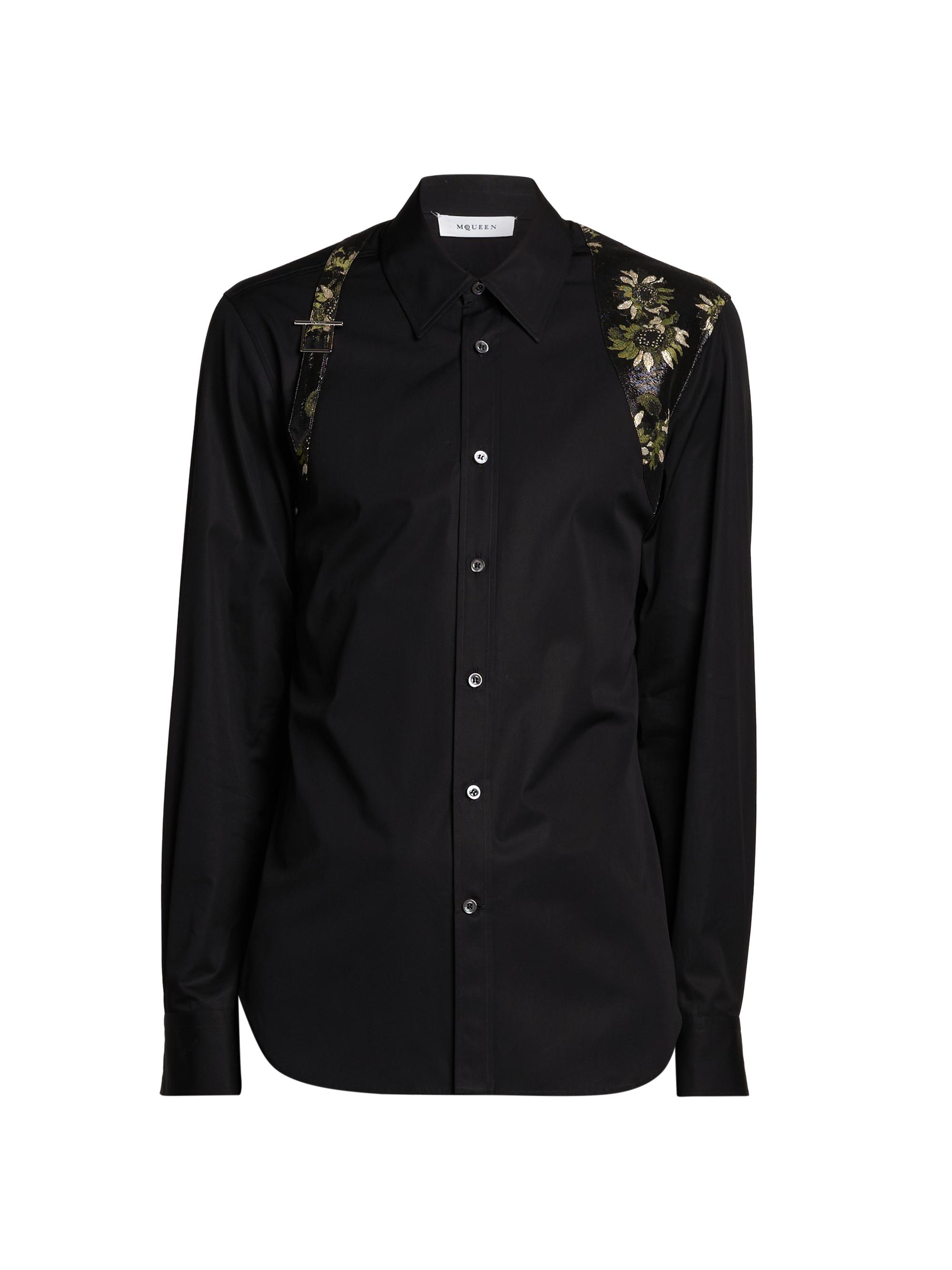 McQueen Men's Floral Jacquard Harness Shirt - Black