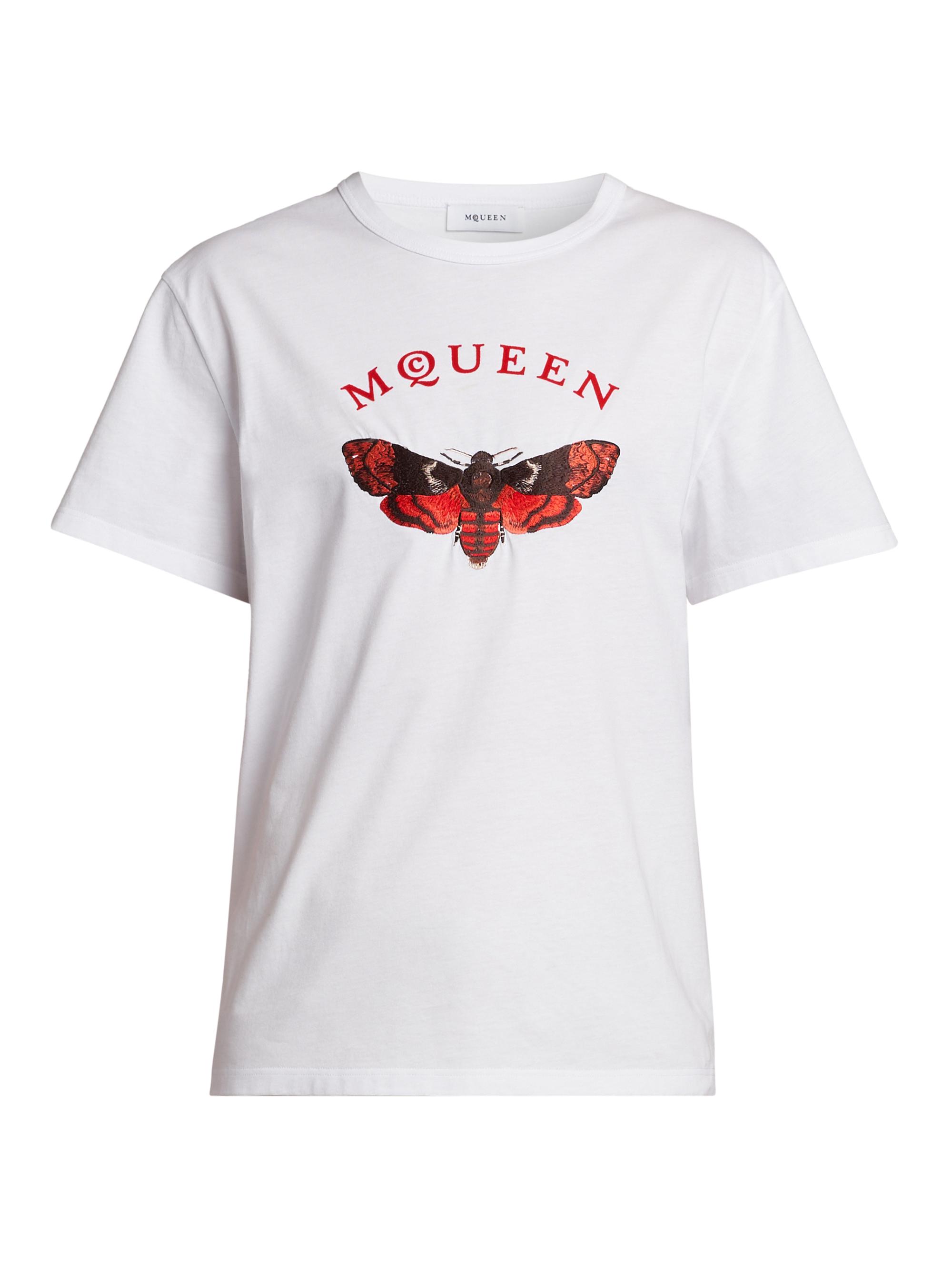 McQueen Men's Moth Logo Cotton T-Shirt - White Red