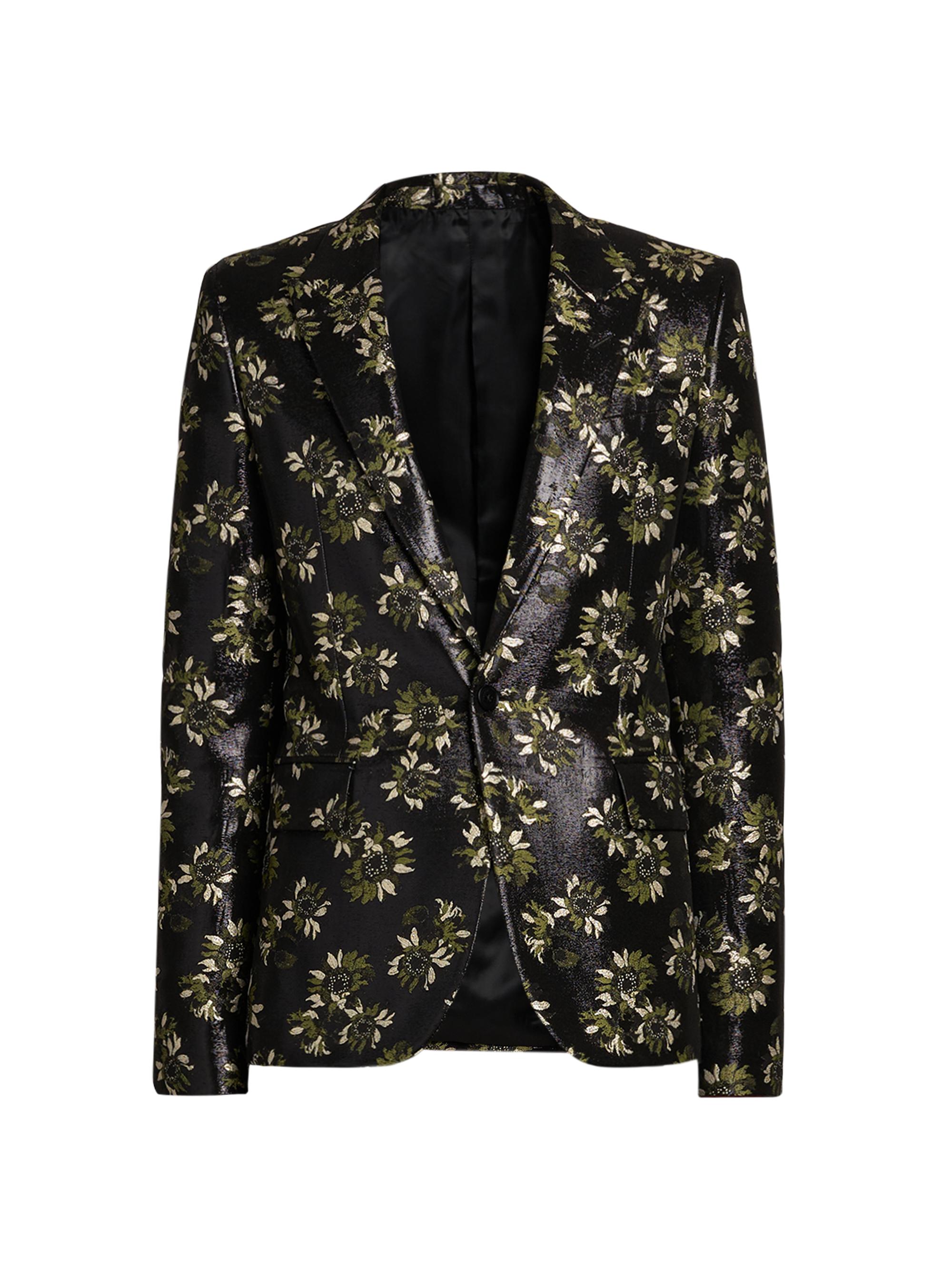 McQueen Men's Metallic Floral Jacquard Single-Breasted Jacket - Black Green Gold