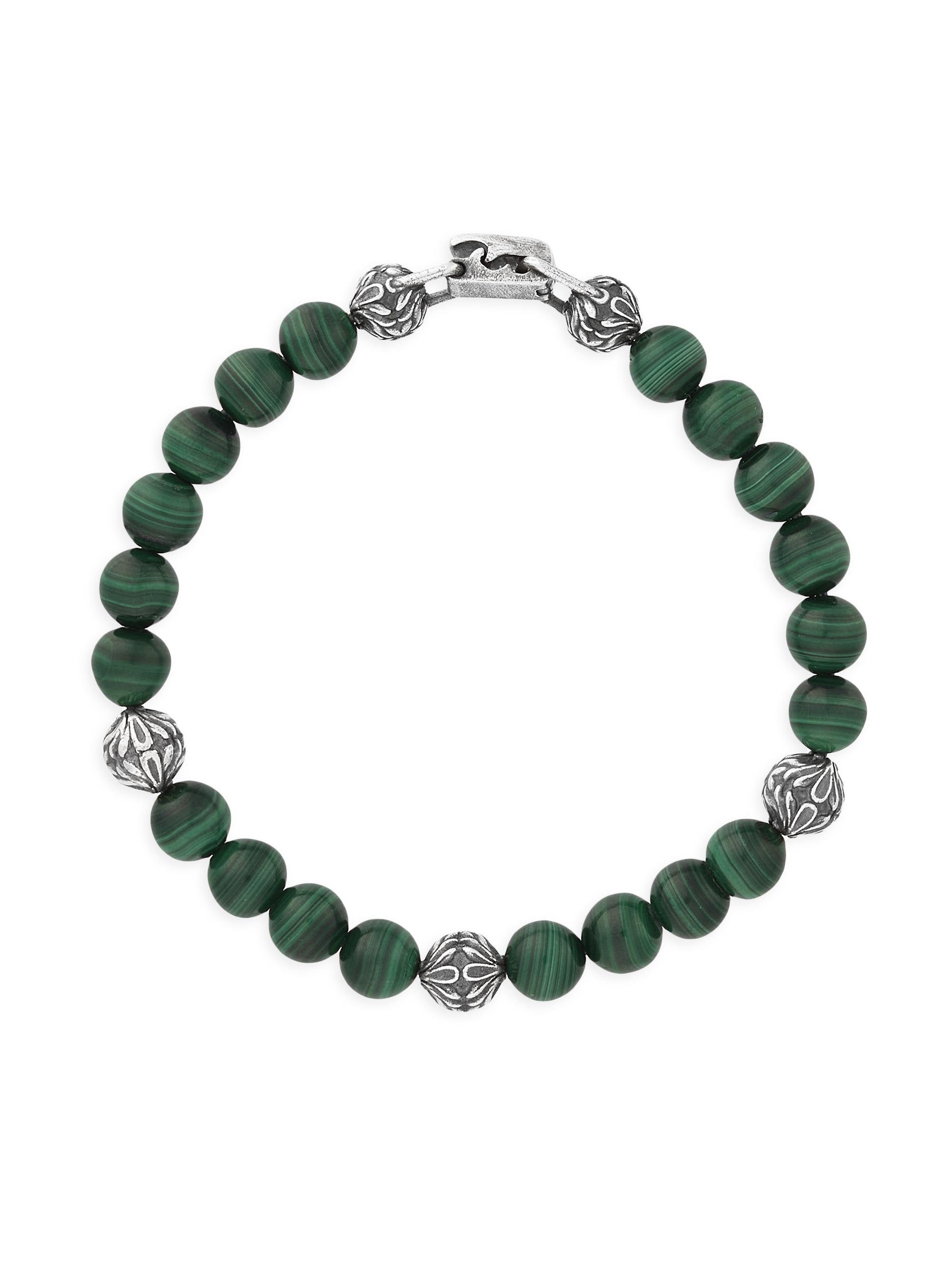John Varvatos Men's Gothic Sterling Silver & Malachite Beaded Bracelet - Silver
