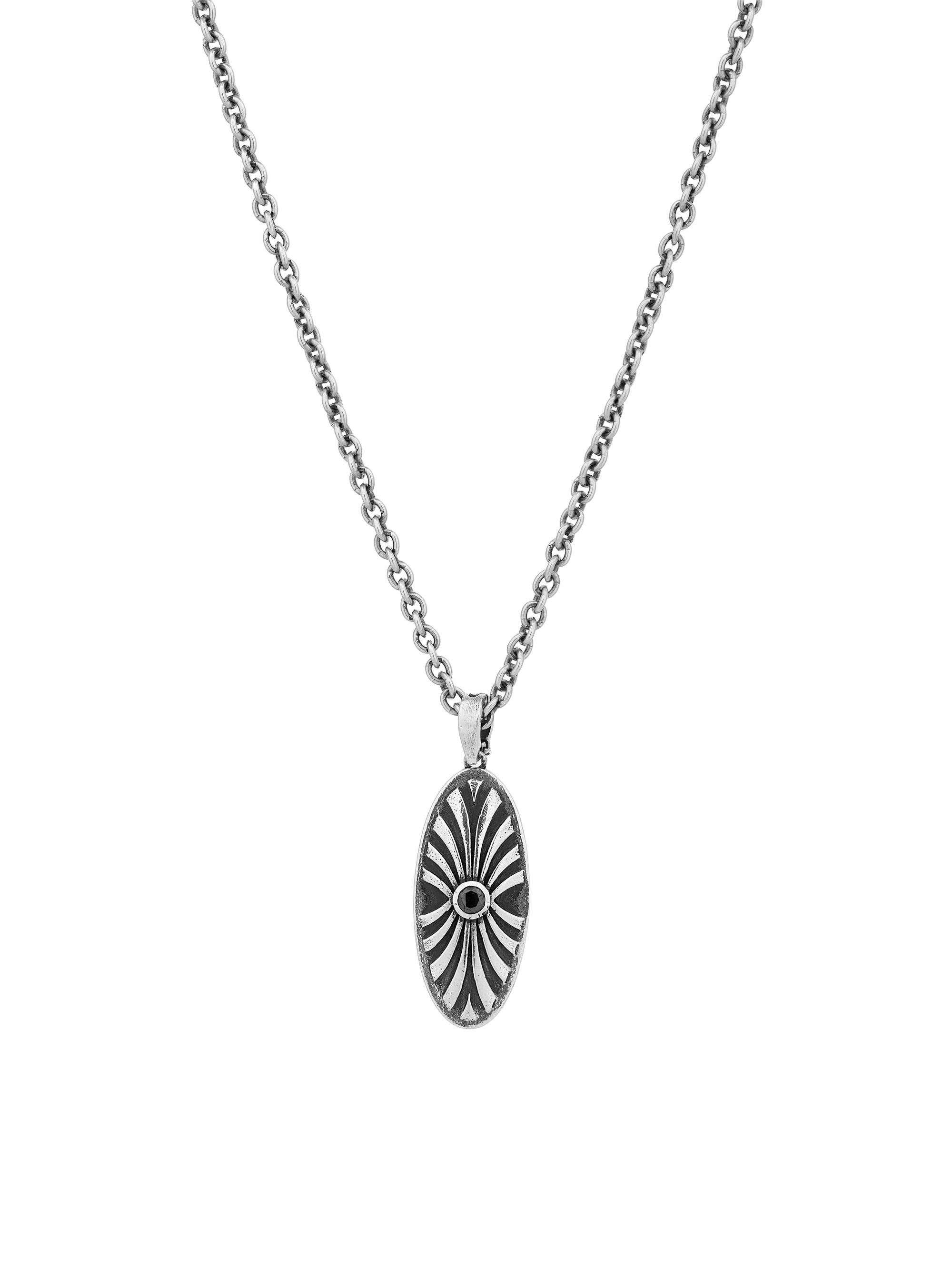 John Varvatos Men's Deco Sterling Silver & 0.15 TCW Black Diamond Pendant Necklace - Grey