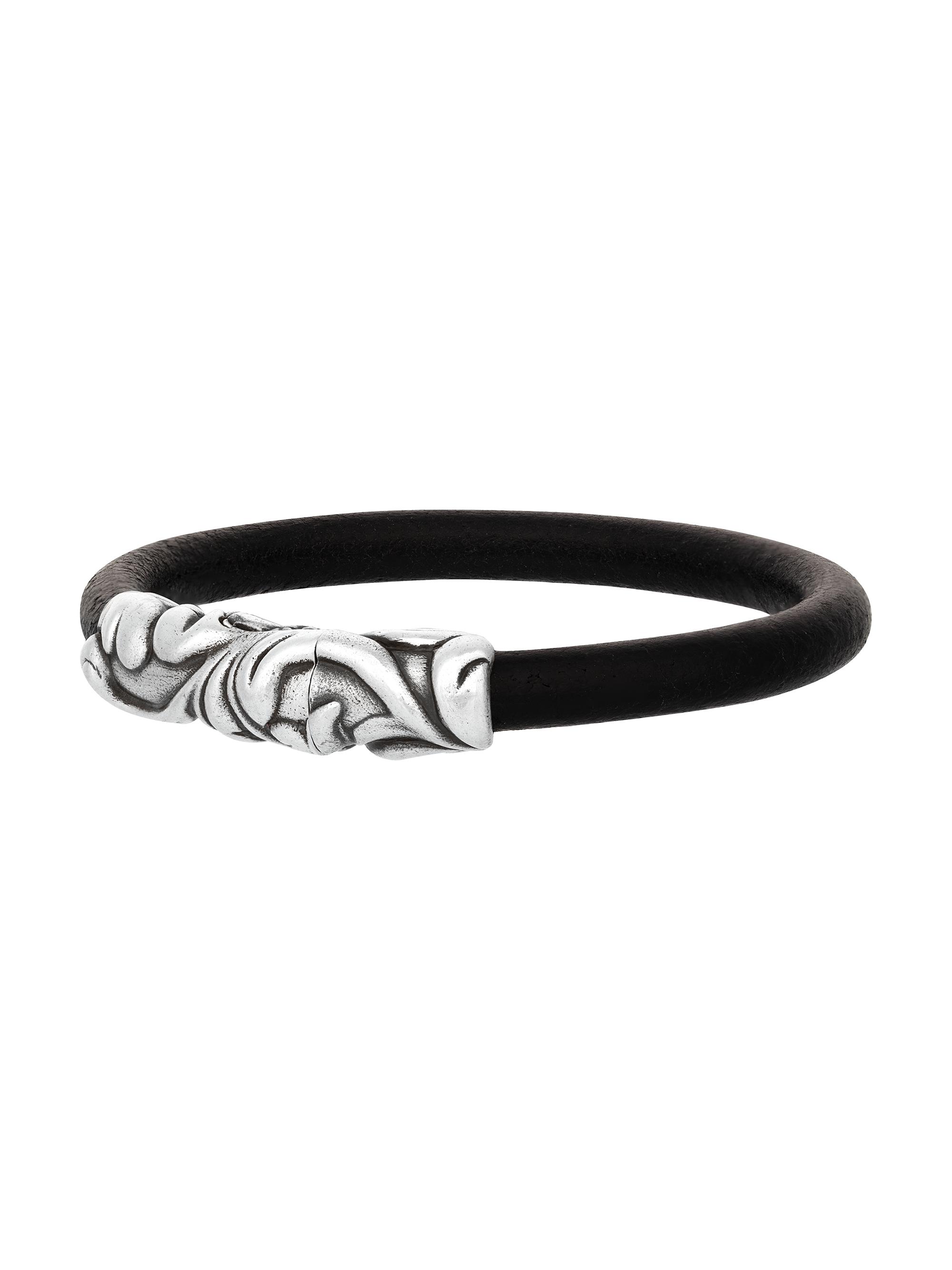 John Varvatos Men's Gothic Leather & Sterling Silver Bracelet - Grey
