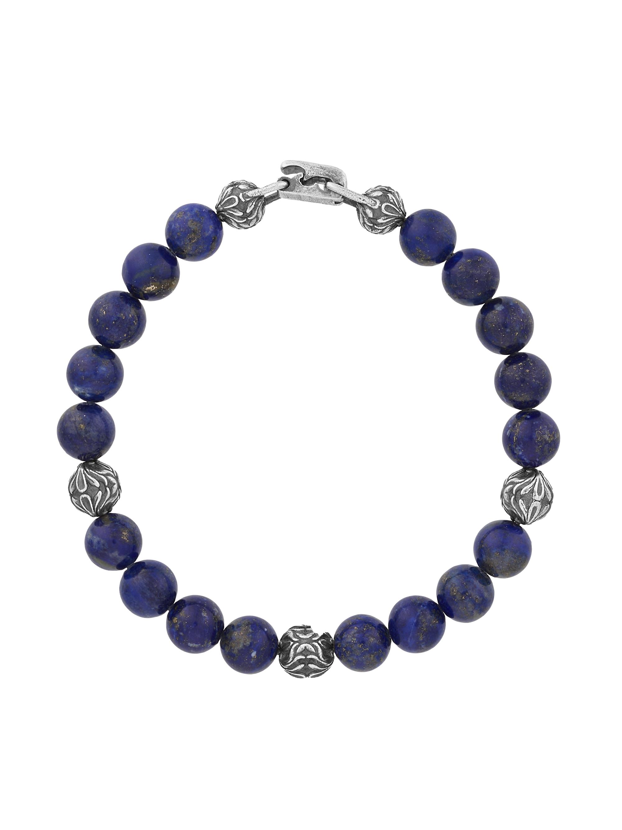 John Varvatos Men's Gothic Sterling Silver & Lapis Lazuli Beaded Bracelet - Grey