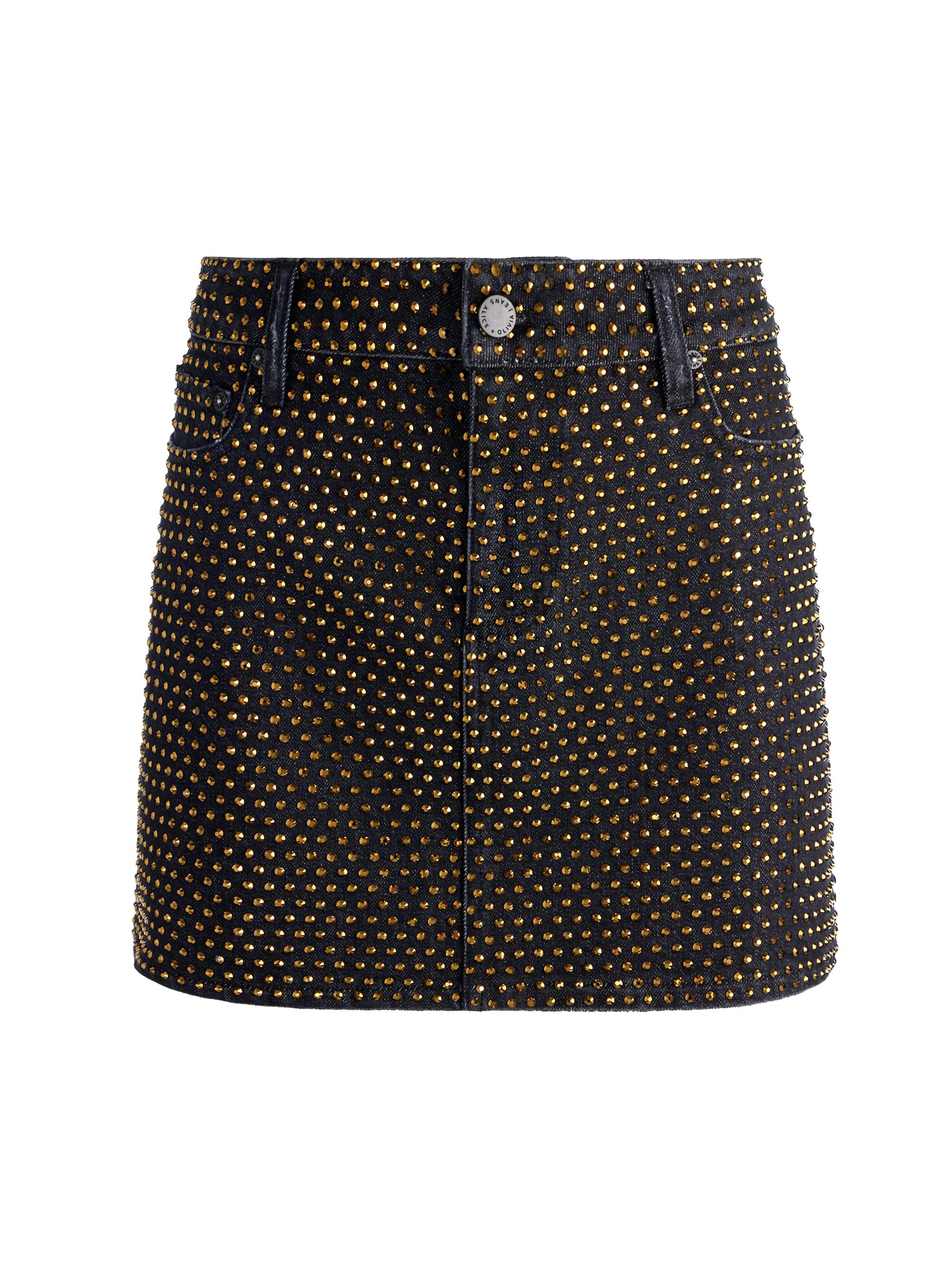 ALICE + OLIVIA Women's Joss Embellished Denim Miniskirt - Maya Charcoal Black