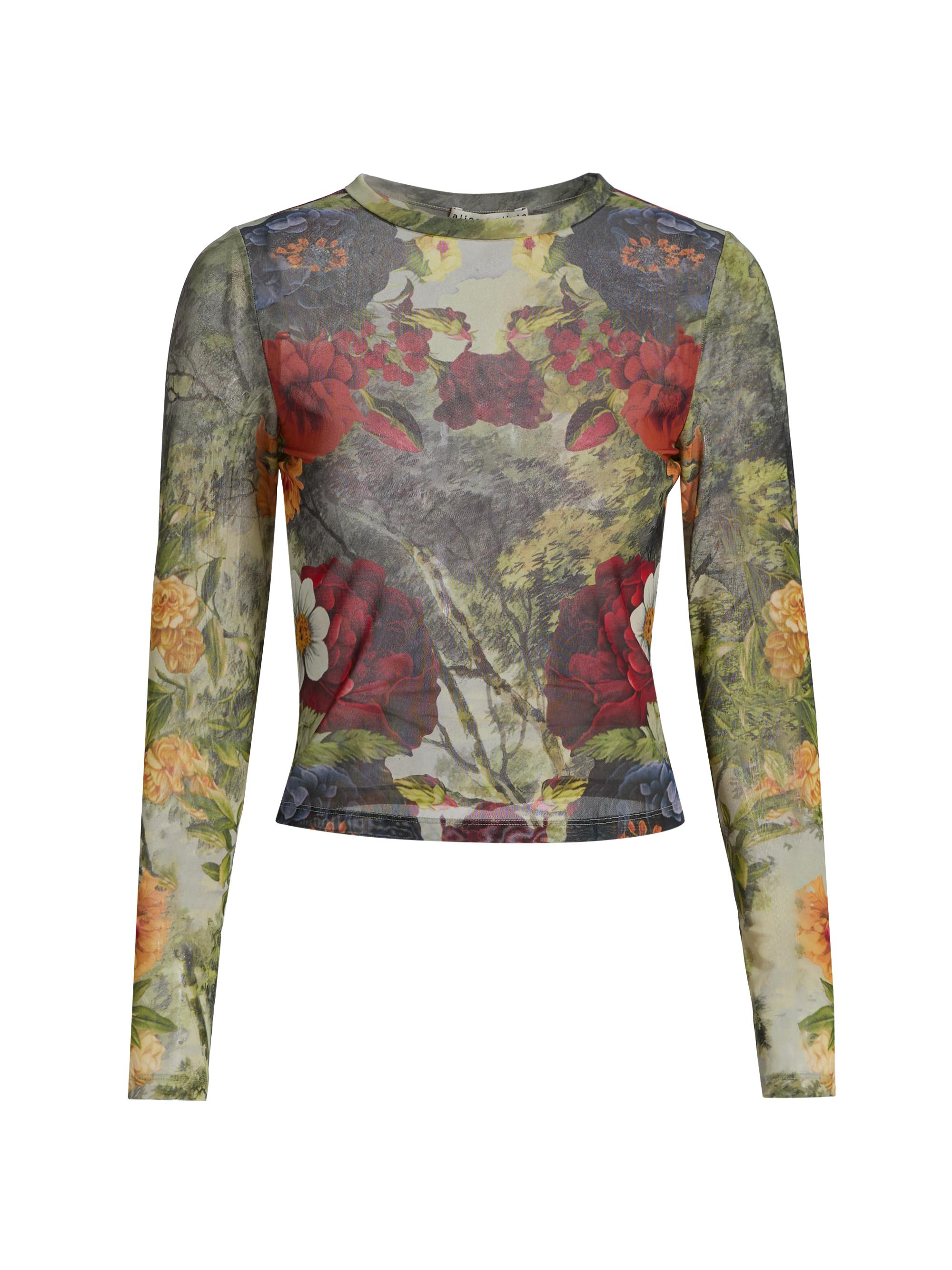 Alice + Olivia Delaina Printed Mesh Crop Top | Saks Fifth Avenue