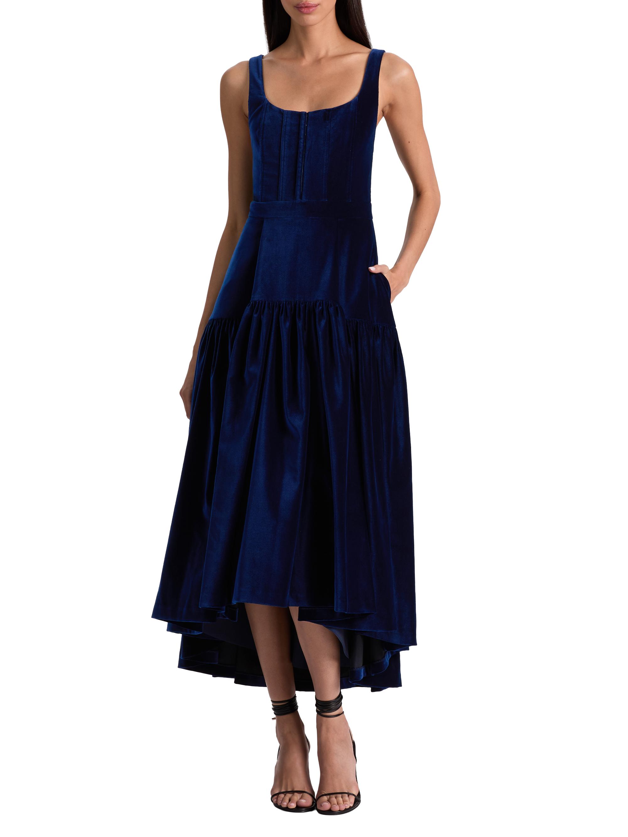 Alice + Olivia Diana Velvet Structured Midi Dress, Size 2