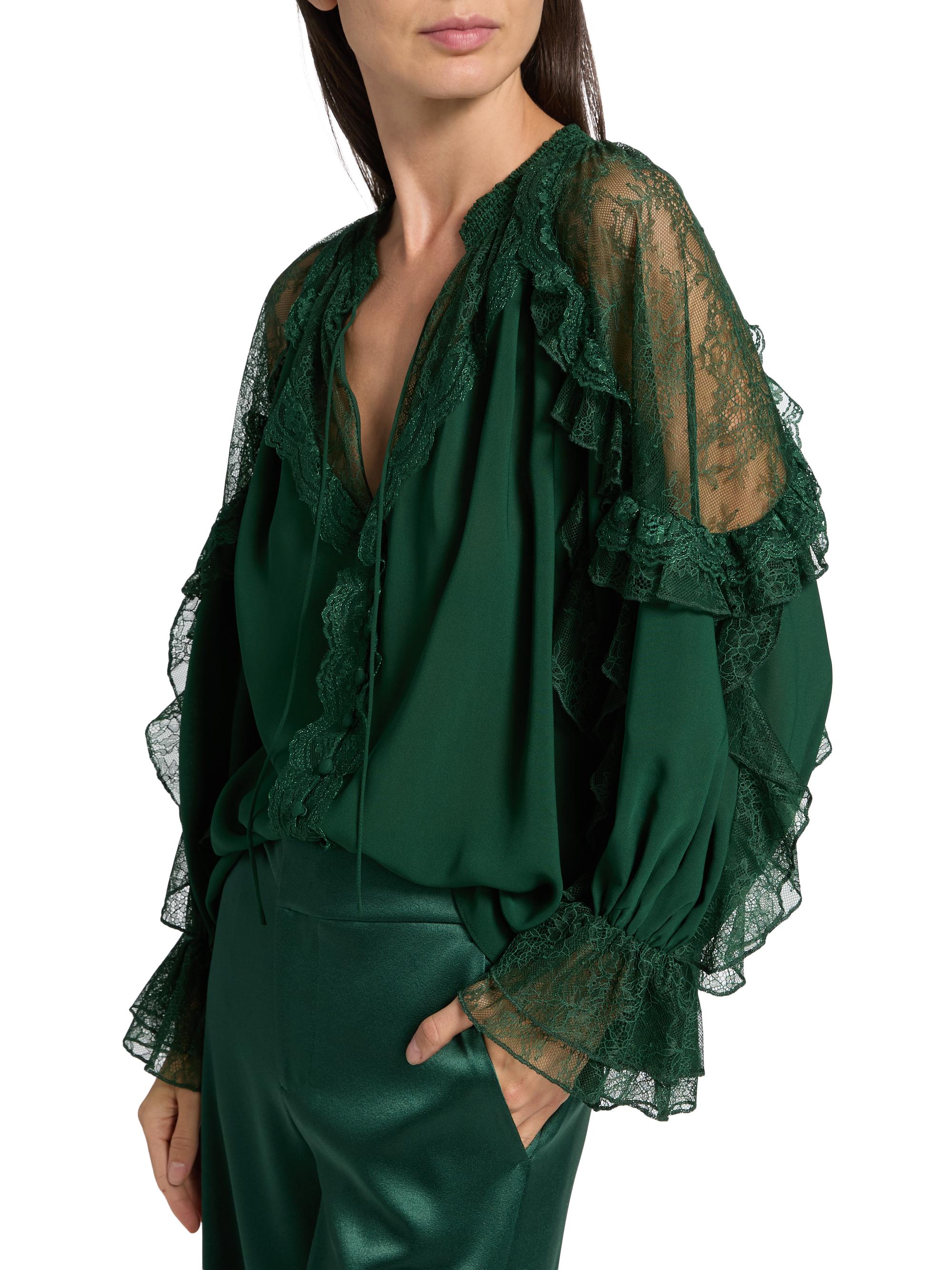 ALICE + OLIVIA Aleena Ruffled Lace-Trim Blouse | Saks Fifth Avenue