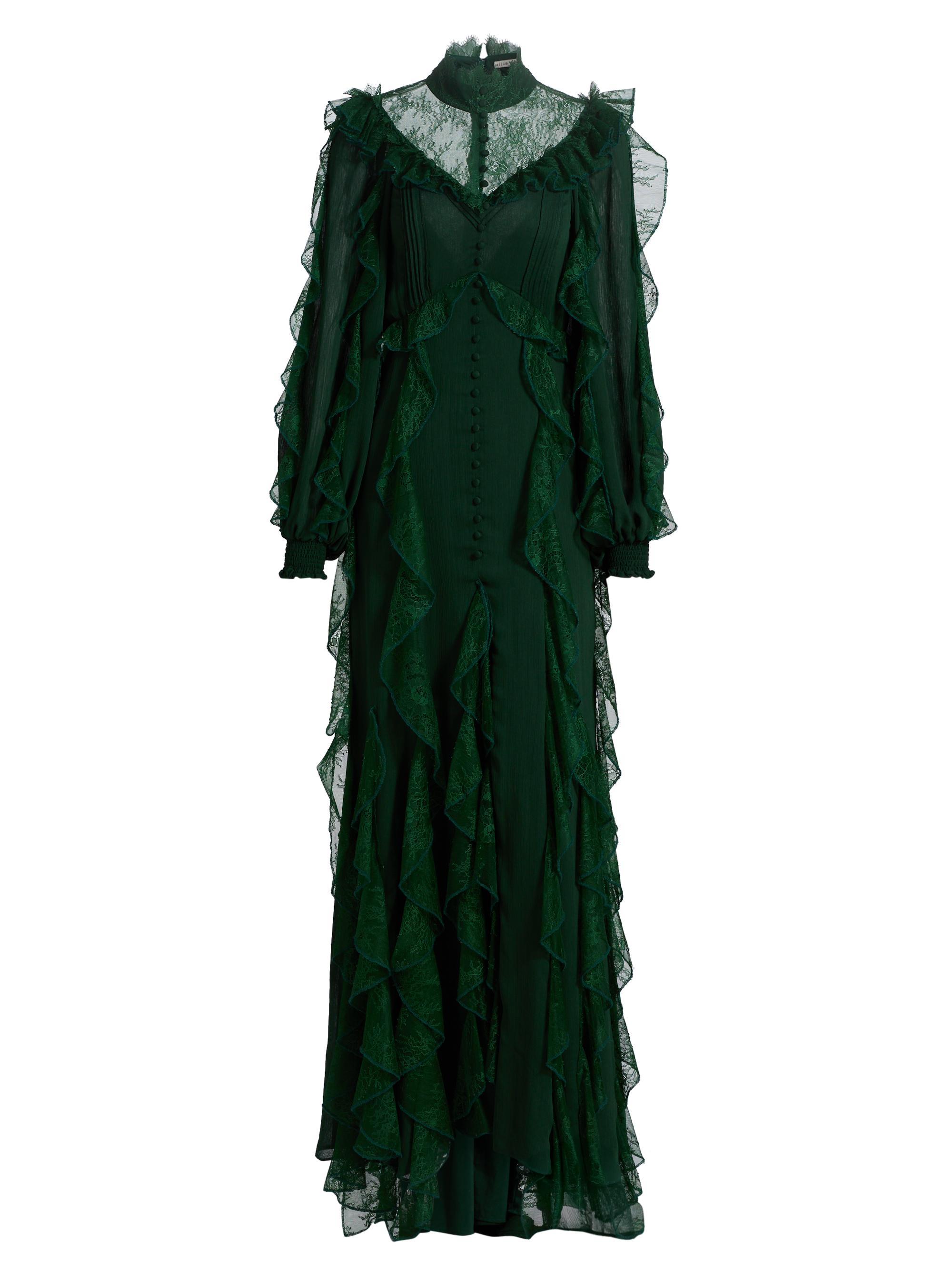 ALICE + OLIVIA Women's Elea Ruffled Maxi Dress - Green Mystique