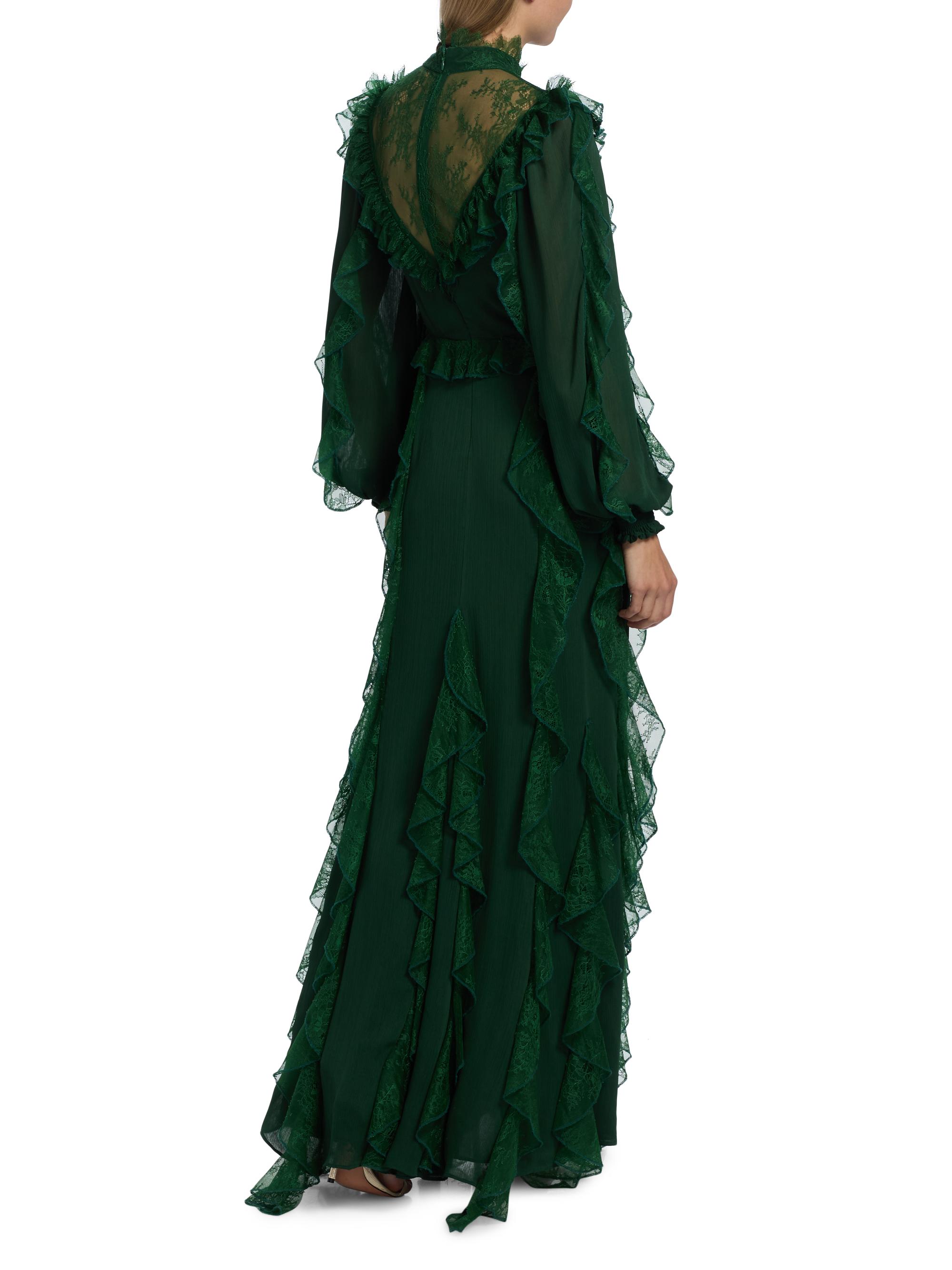gaia scrunch lace midi dress in forest green GAIA MIDI DRESS IN SMOKE GREEN | CULT MIA