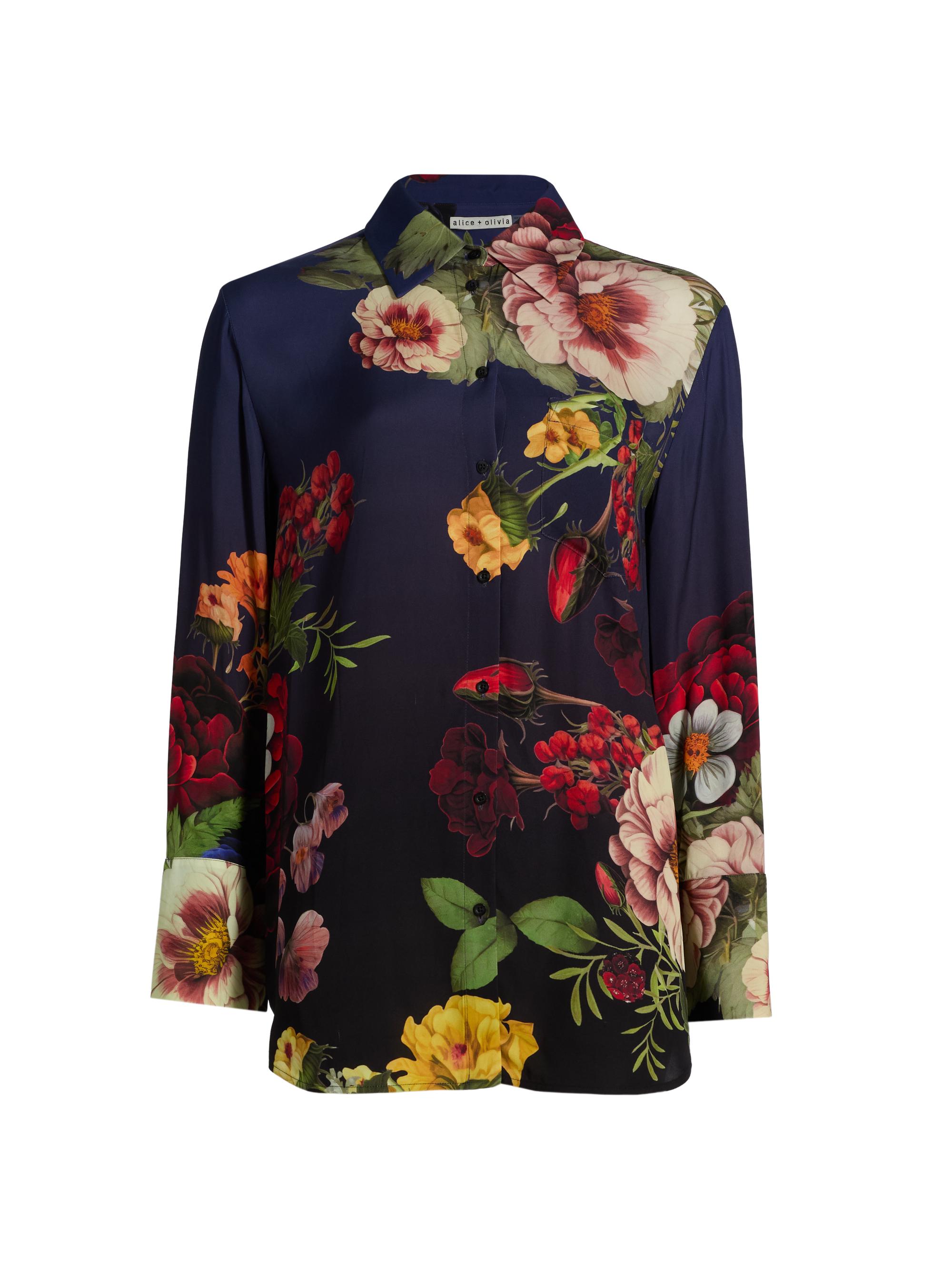 Alice + Olivia Women's Finely Floral Satin Button-Front Shirt - Magic Garden Gradient