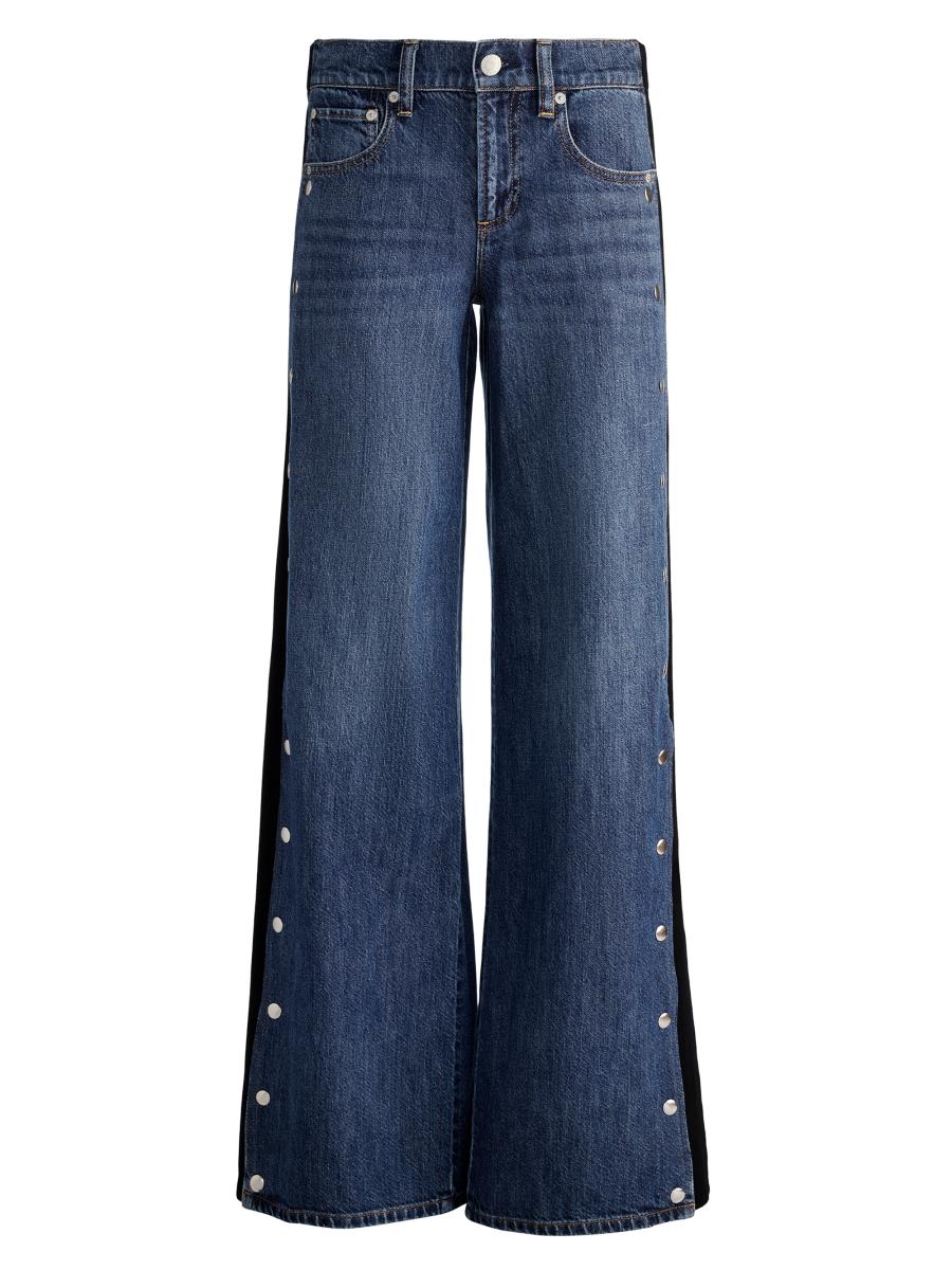 Alice And Olivia Women's Amazing Low-rise Studded Knit Panel Jeans