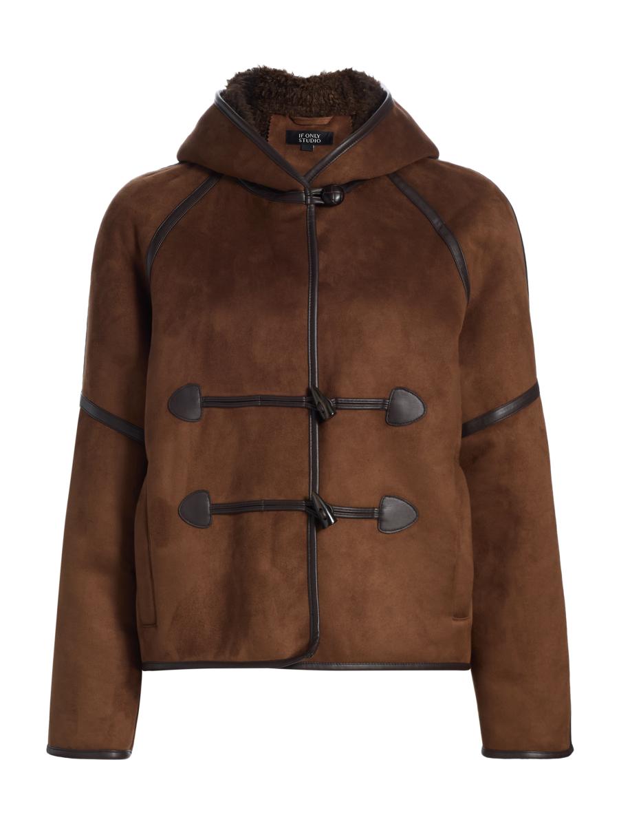 If Only Studio Women's Faux Shearling-lined Hooded Jacket In Brown