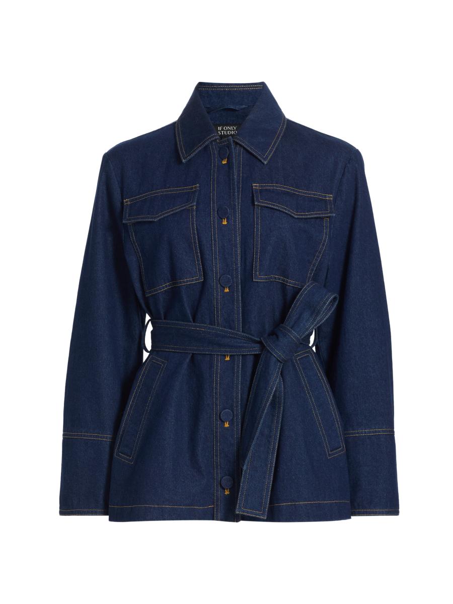 If Only Studio Women's Tie-waist Denim Jacket In Blue