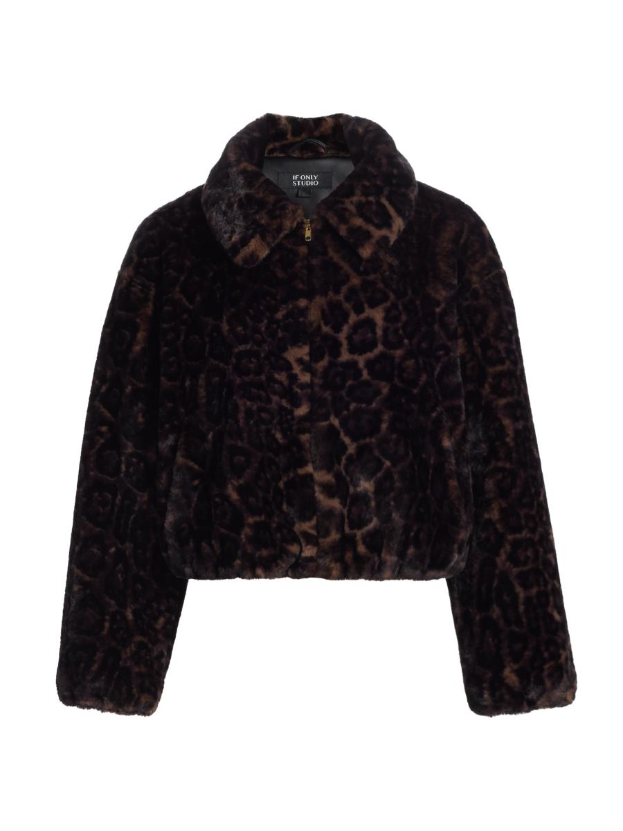 If Only Studio Women's Leopard Print Short Faux-fur Coat In Brown