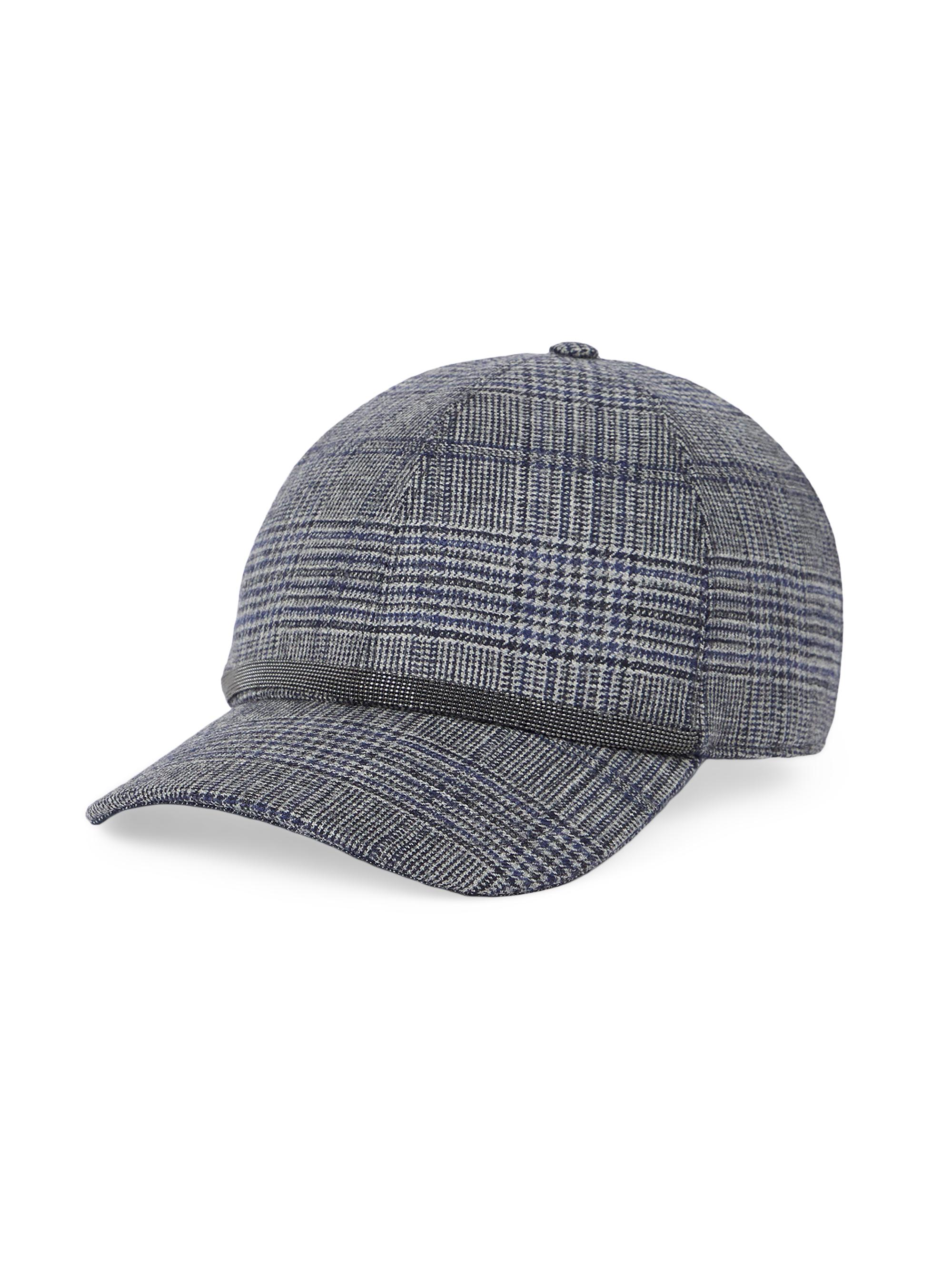Brunello Cucinelli Women's Virgin Wool Prince of Wales Baseball Cap with Shiny Band - Grey