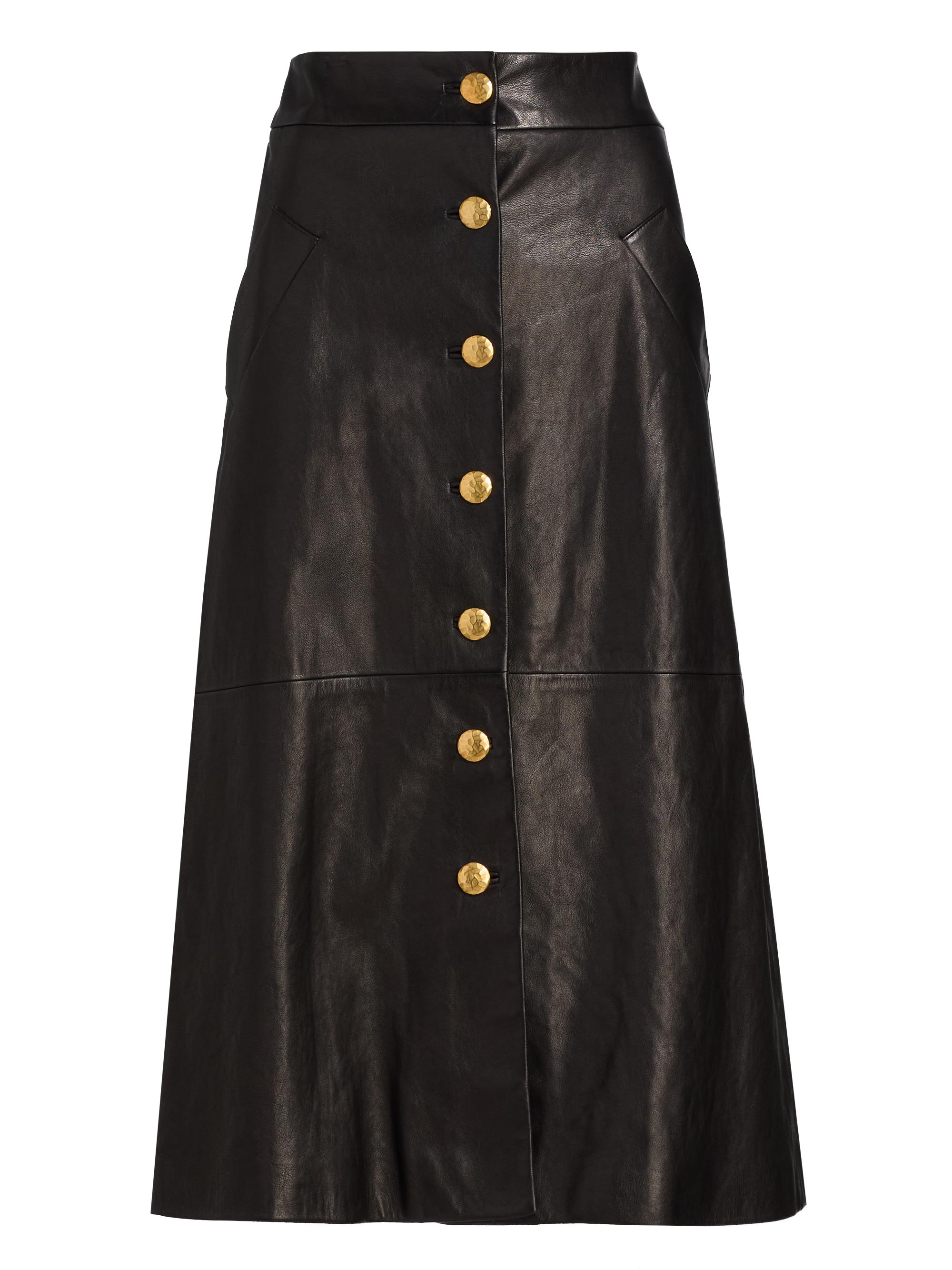 Sergio Hudson Women's Button-Front Leather A-Line Midi-Skirt - Black