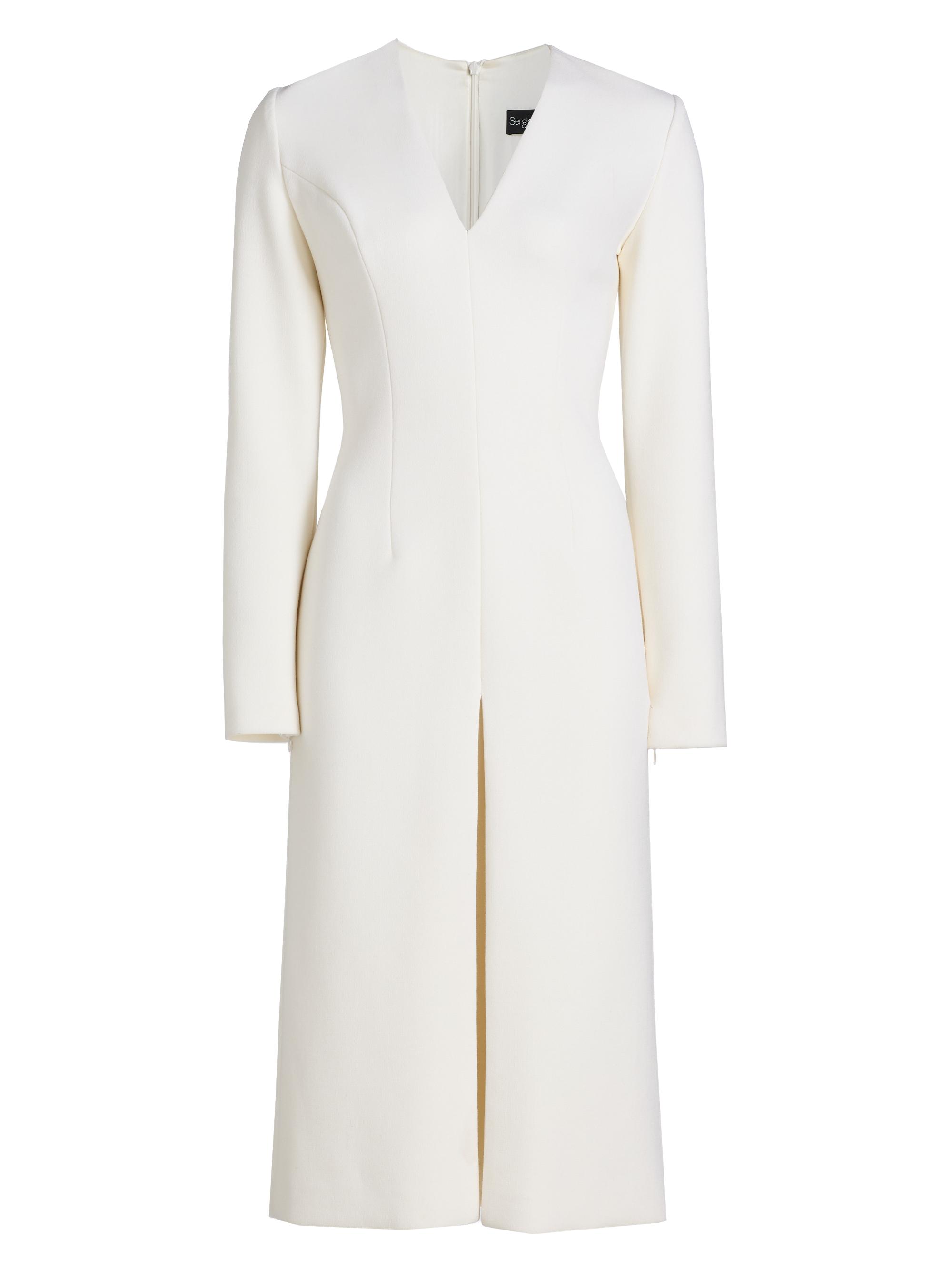 Sergio Hudson Women's Stretch-Wool V-Neck Midi-Dress - Vanilla