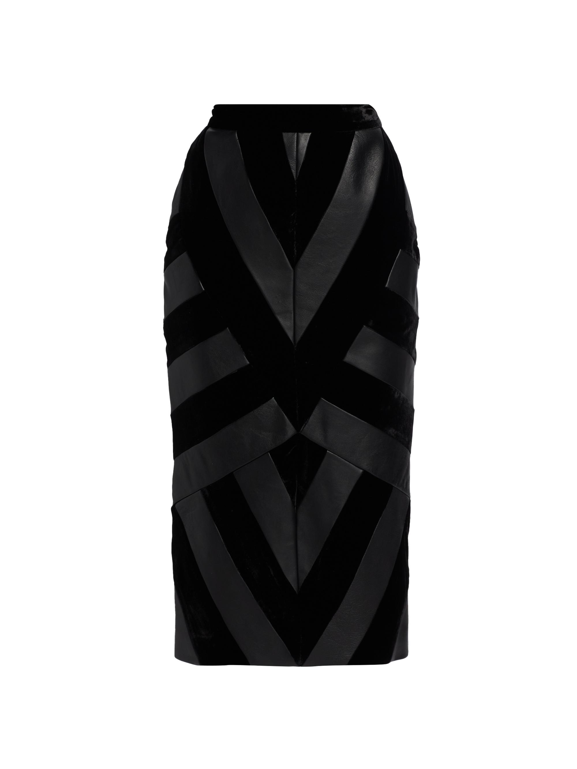 Sergio Hudson Women's Leather Chevron Skirt - Black