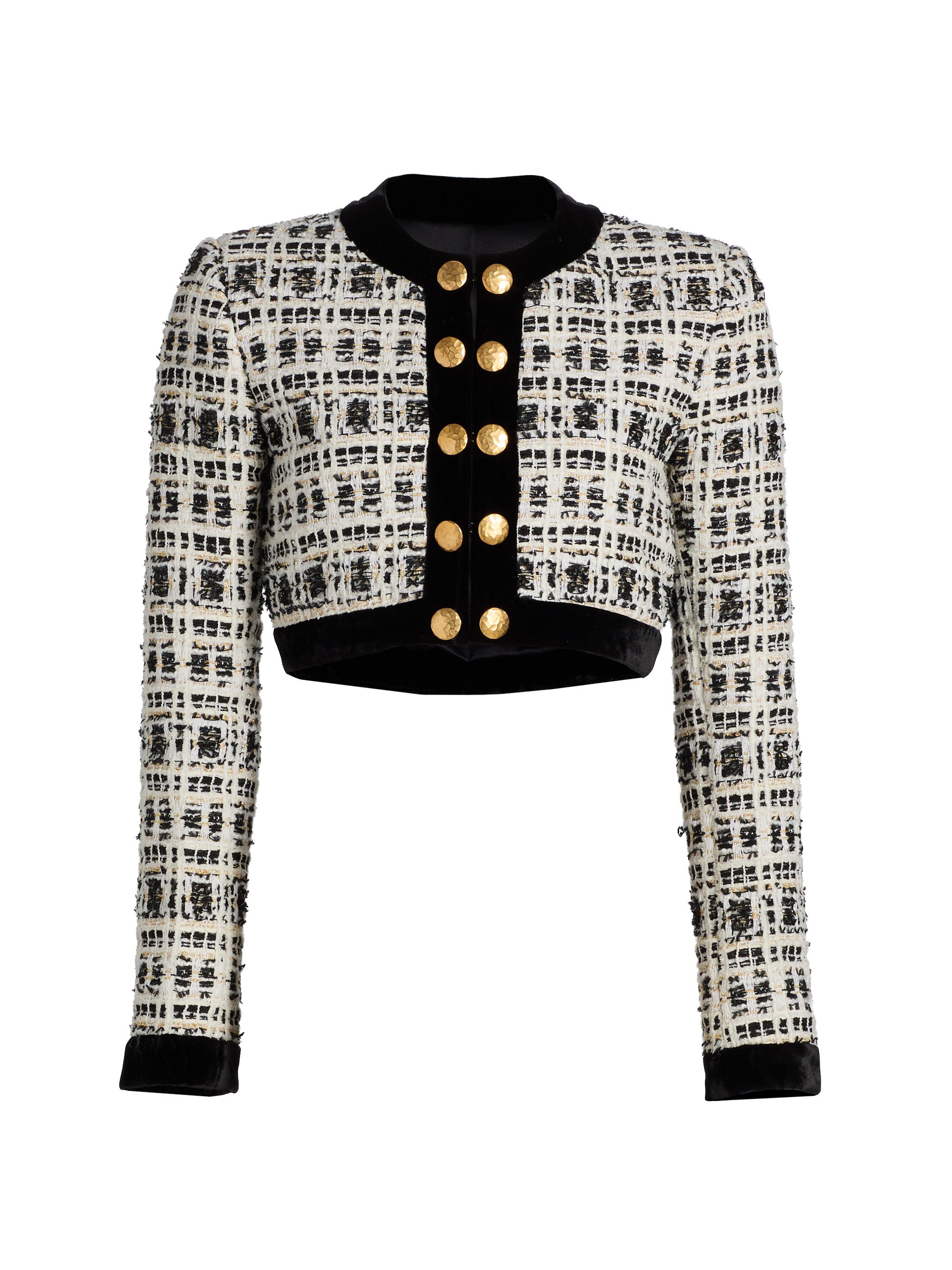 Sergio Hudson Tweed Military-Style Crop Jacket | Saks Fifth Avenue