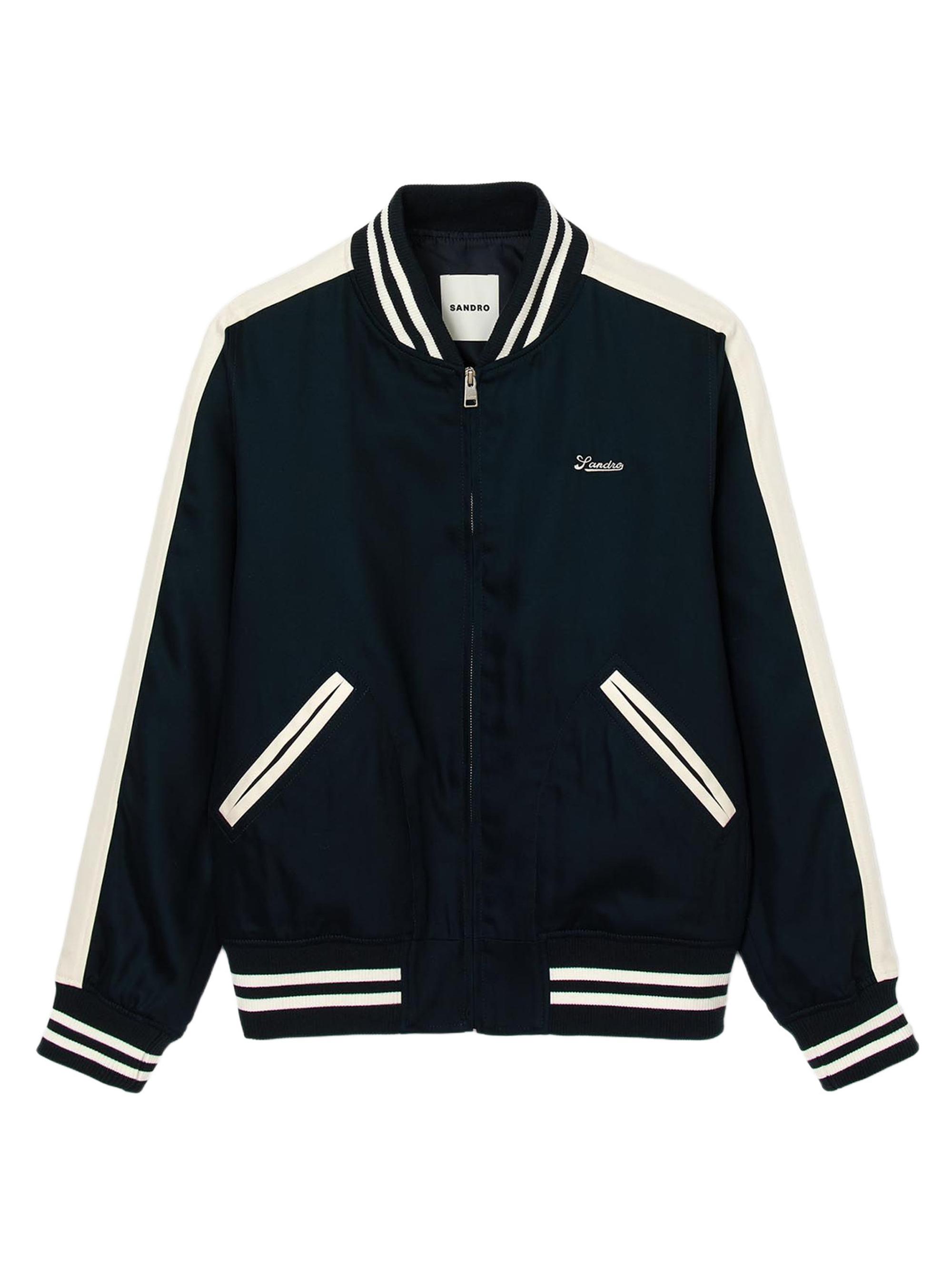 Sandro Men's Zip-Up Varsity Jacket - Navy Blue