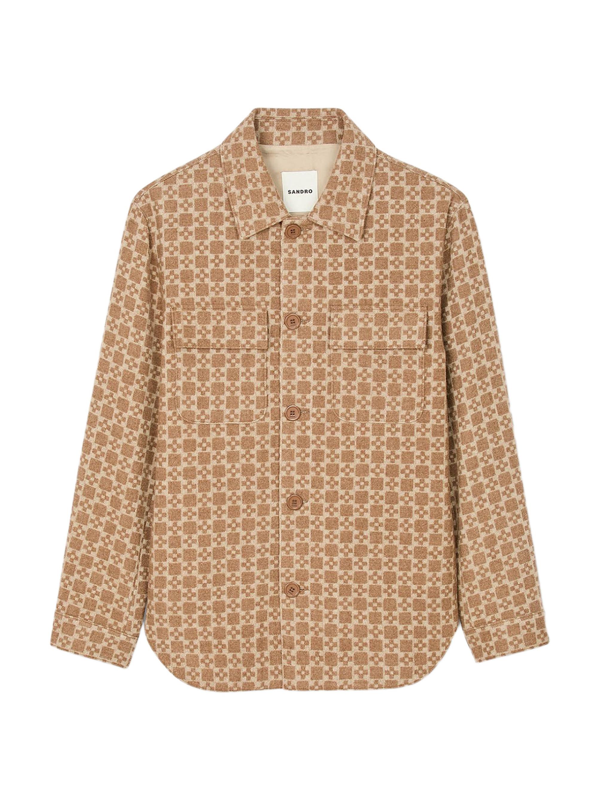 Sandro Men's Square Cross Jacquard Overshirt - Camel