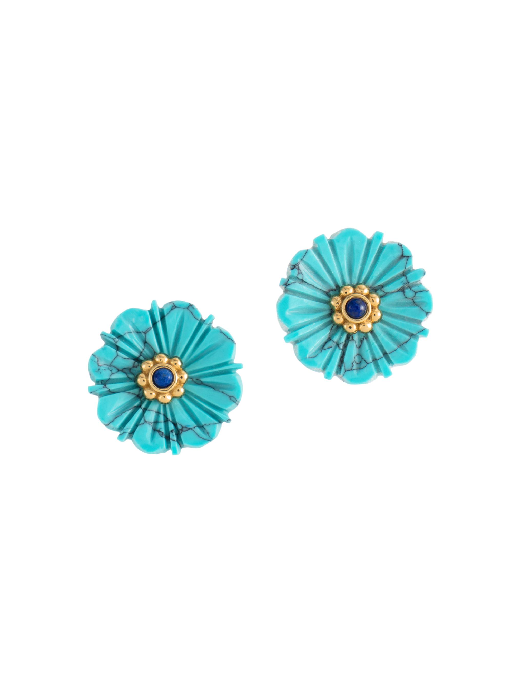 Anabel Aram Women's Milos 18K-Gold-Plated & Turquoise Carved Flower Stud Earrings - Turquoise
