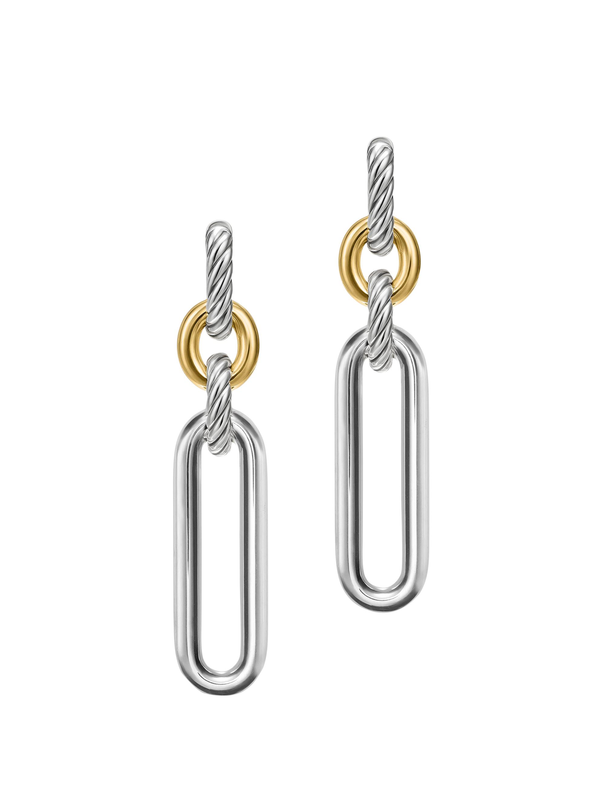 David Yurman Women's Lexington Double Link Drop Earrings in Sterling Silver with 18K Yellow Gold, 54MM - Silver