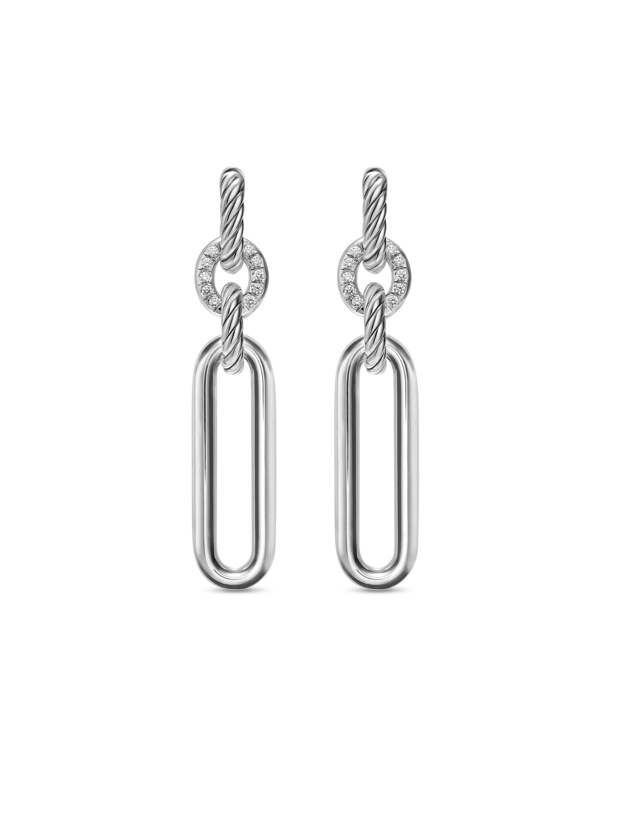 David Yurman Women's Lexington Double Link Drop Earrings in Sterling Silver with Diamonds, 54MM - Diamond