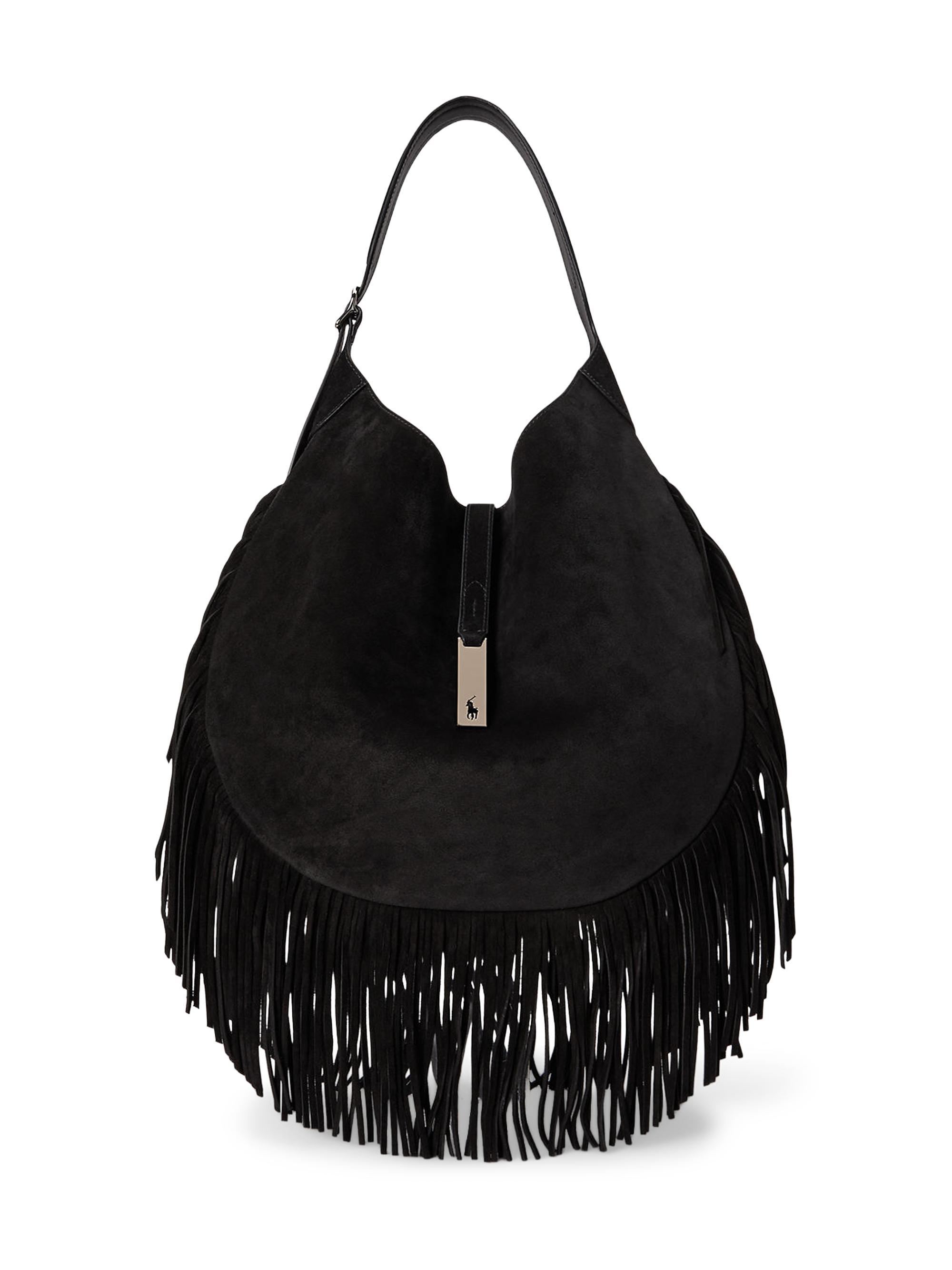 Polo Ralph Lauren Women's  Polo ID Fringed Suede Shoulder Bag - Black