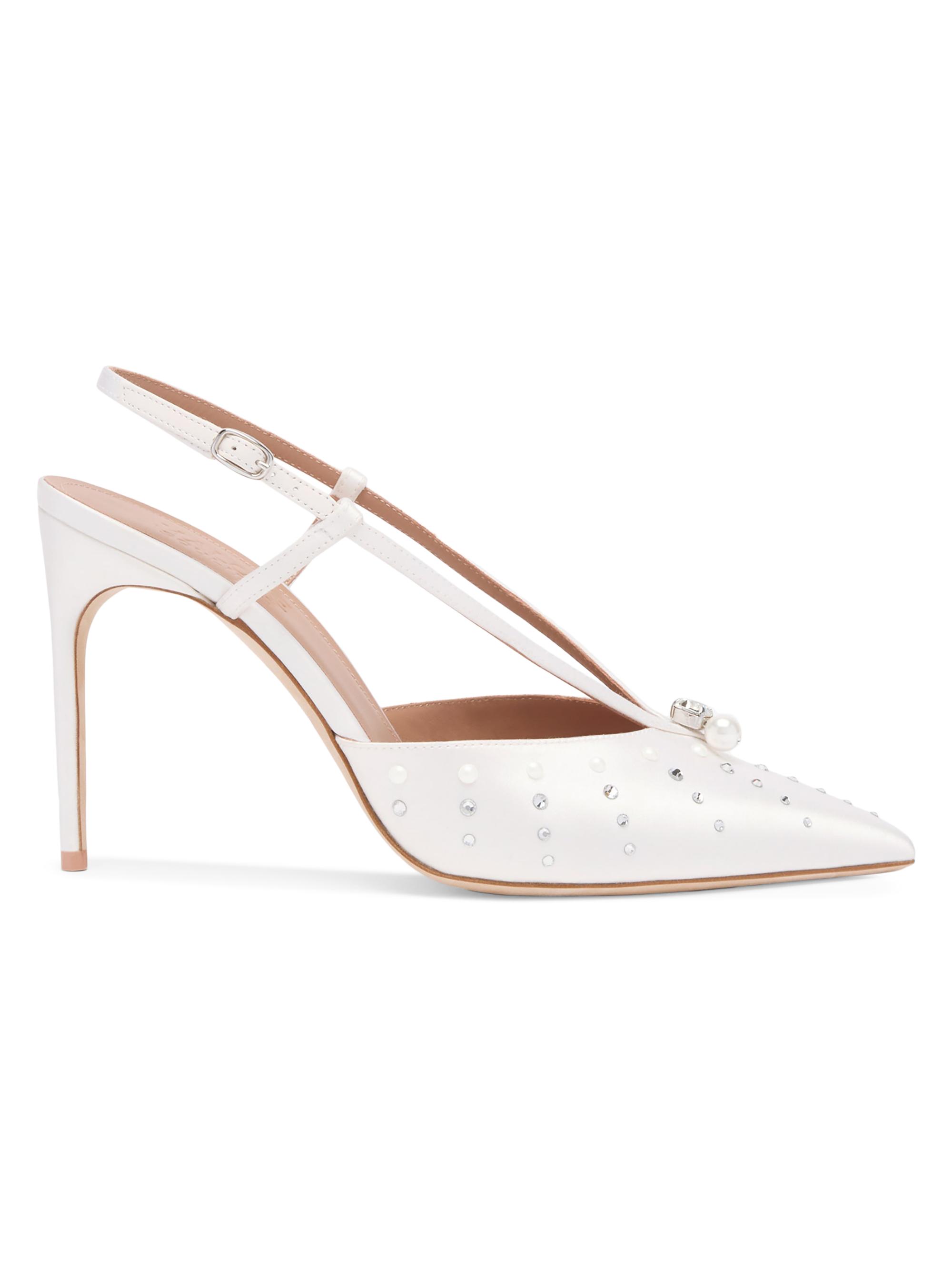 Malone Souliers Women's Moore 90MM Satin Embellished Slingback Pumps - White