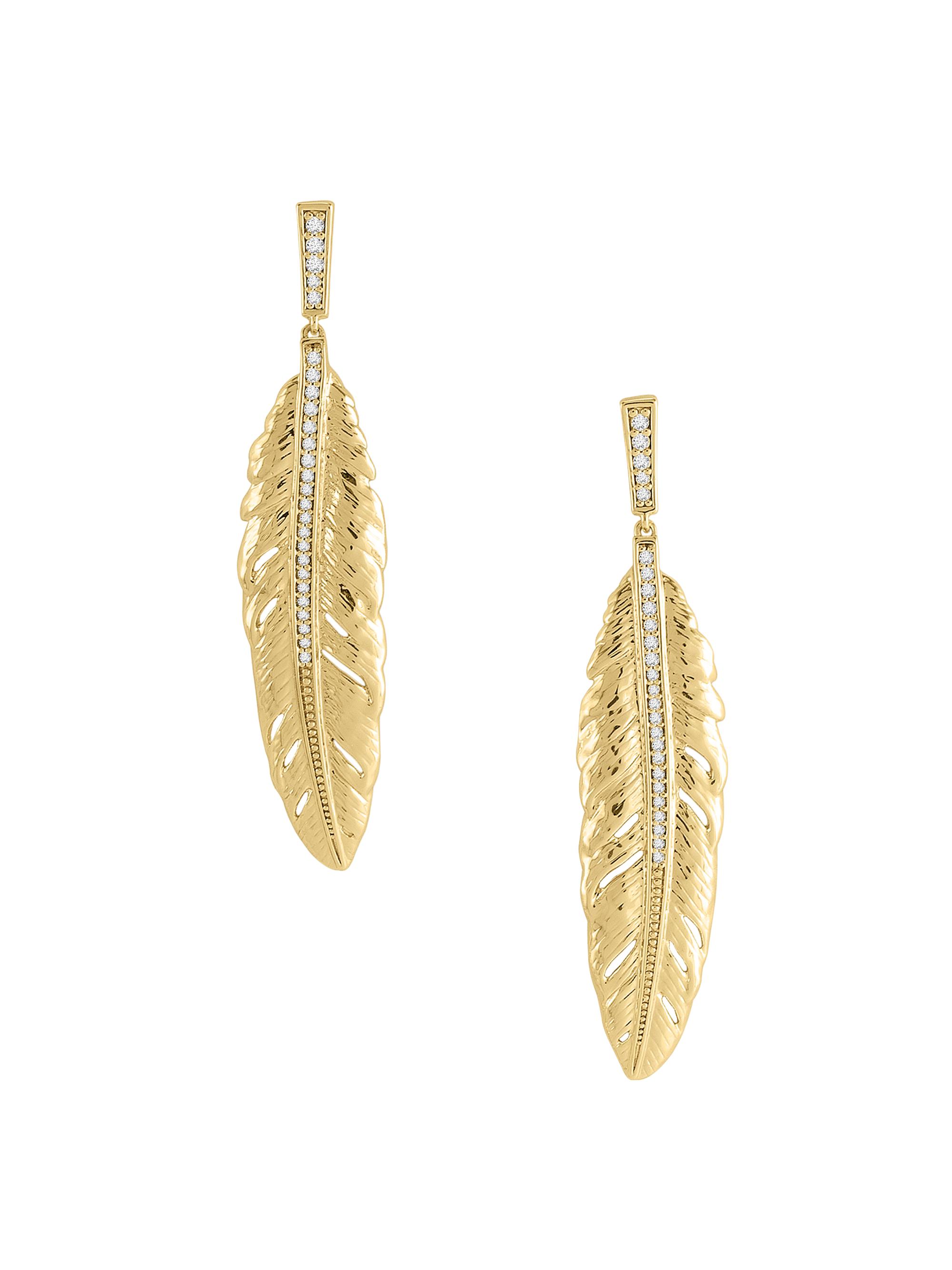 Anabel Aram Women's Feather 18K-Gold-Plated & Crystal Drop Earrings - Gold